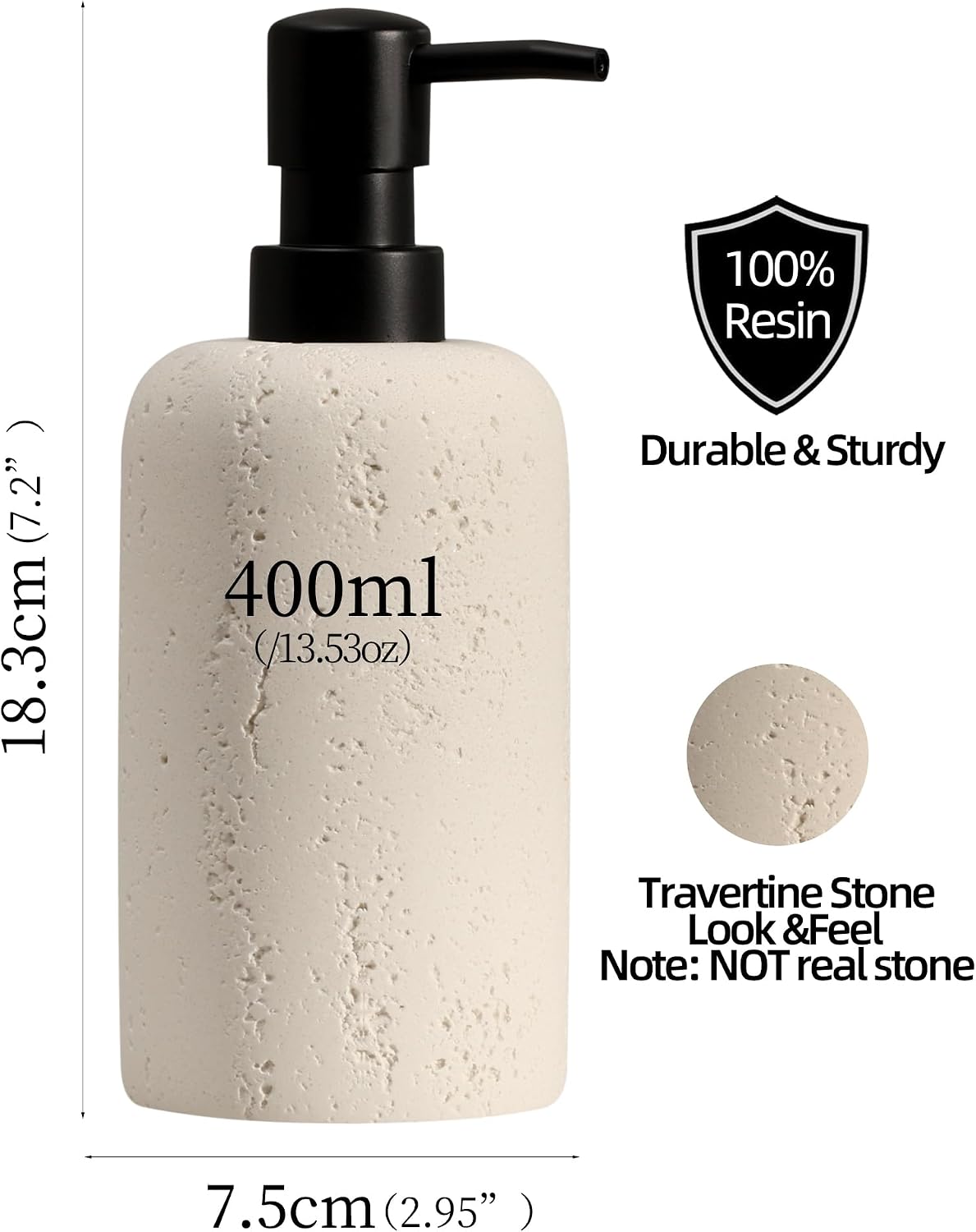 2 PCS Hand Soap Dispenser Set,13.53 OZ,Ivory,Faux Travertine | Luxurious,Refillable,Dish Soap,Lotion Shampoo and