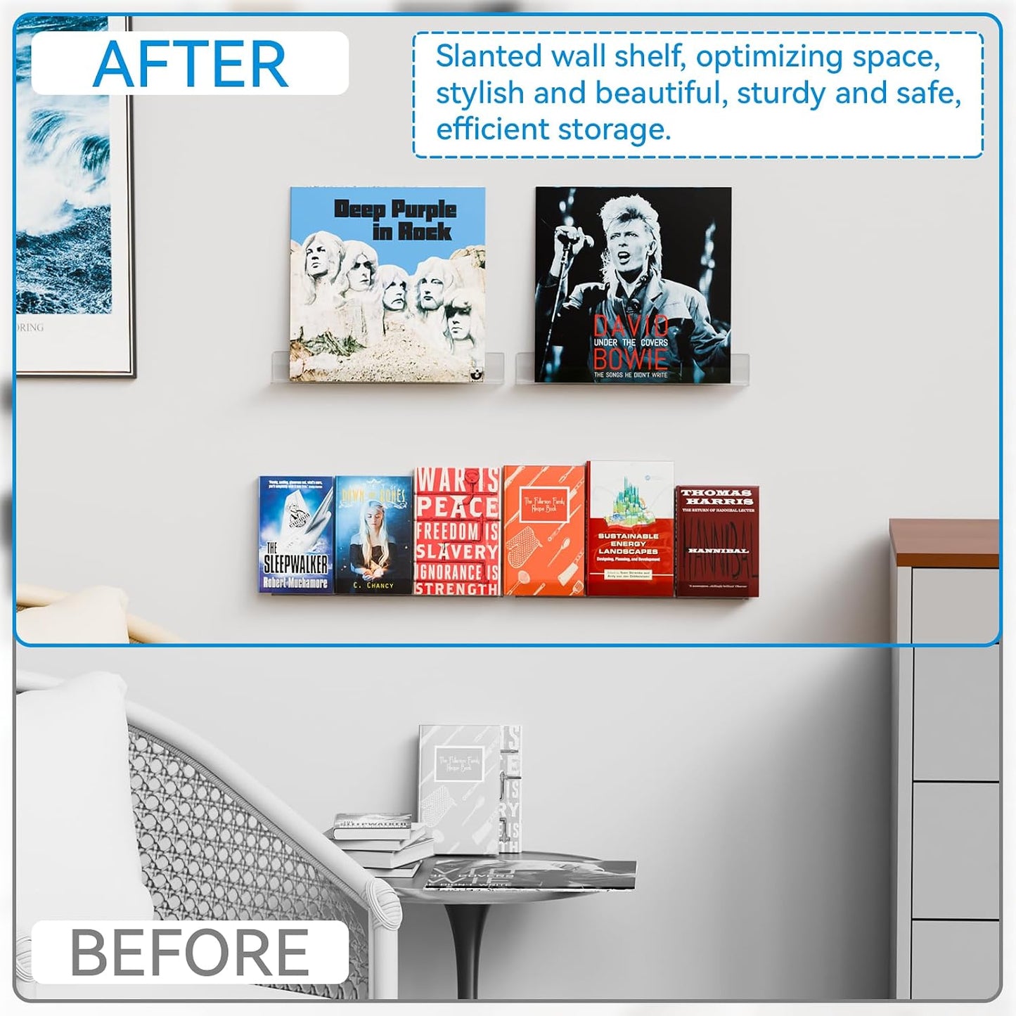 Cq acrylic Invisible Clear Floating Bookshelf - 15" Hanging Wall Mounted Display Shelf for Kids Room, Modern U Shaped