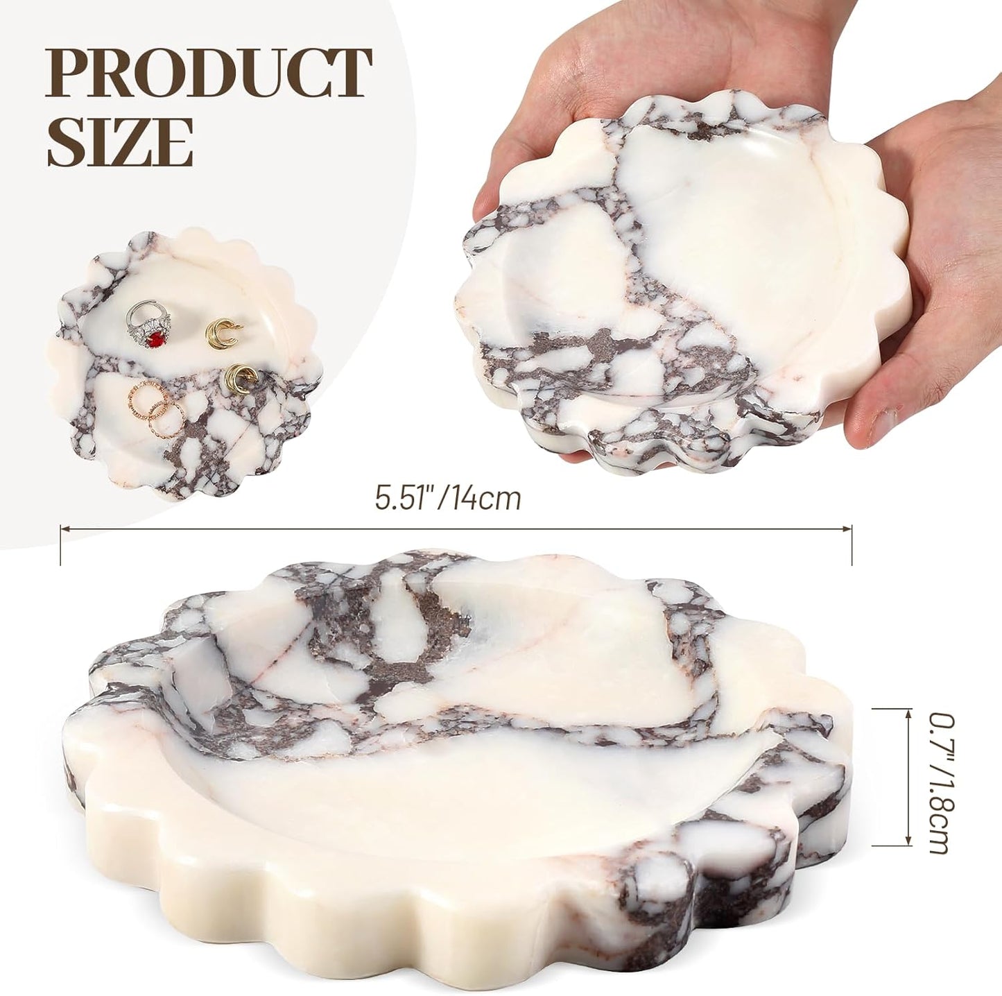 5.51" Scalloped Marble Tray / Calacatta Viola / D=5.51 / Natural