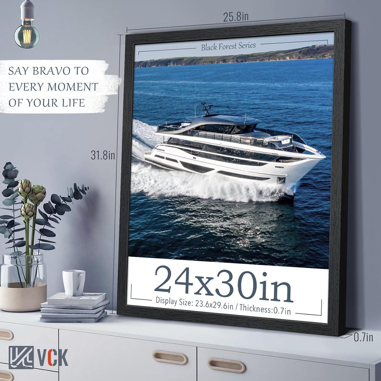 VCK 24x30 Poster Frame Solid Wood Black 3 Pack Picture Frames 24 x 30 Inches with Wall Mounting Hanging