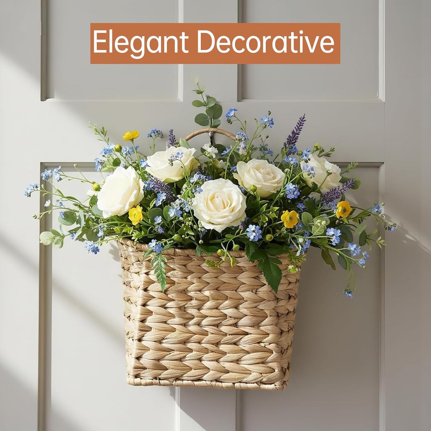 Wicker Wall Basket for Door / Water Hyacinth / Natural / Set of 2