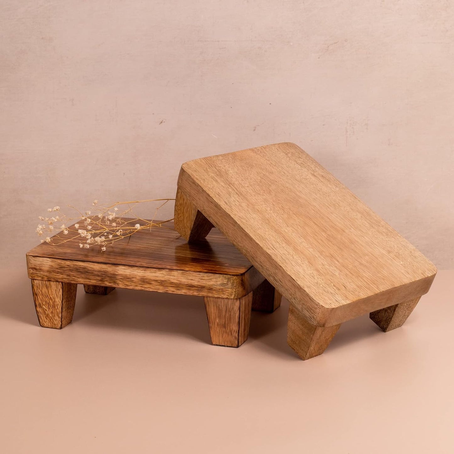 Wooden Tray Pedestal Decor / Natural Mango Wood