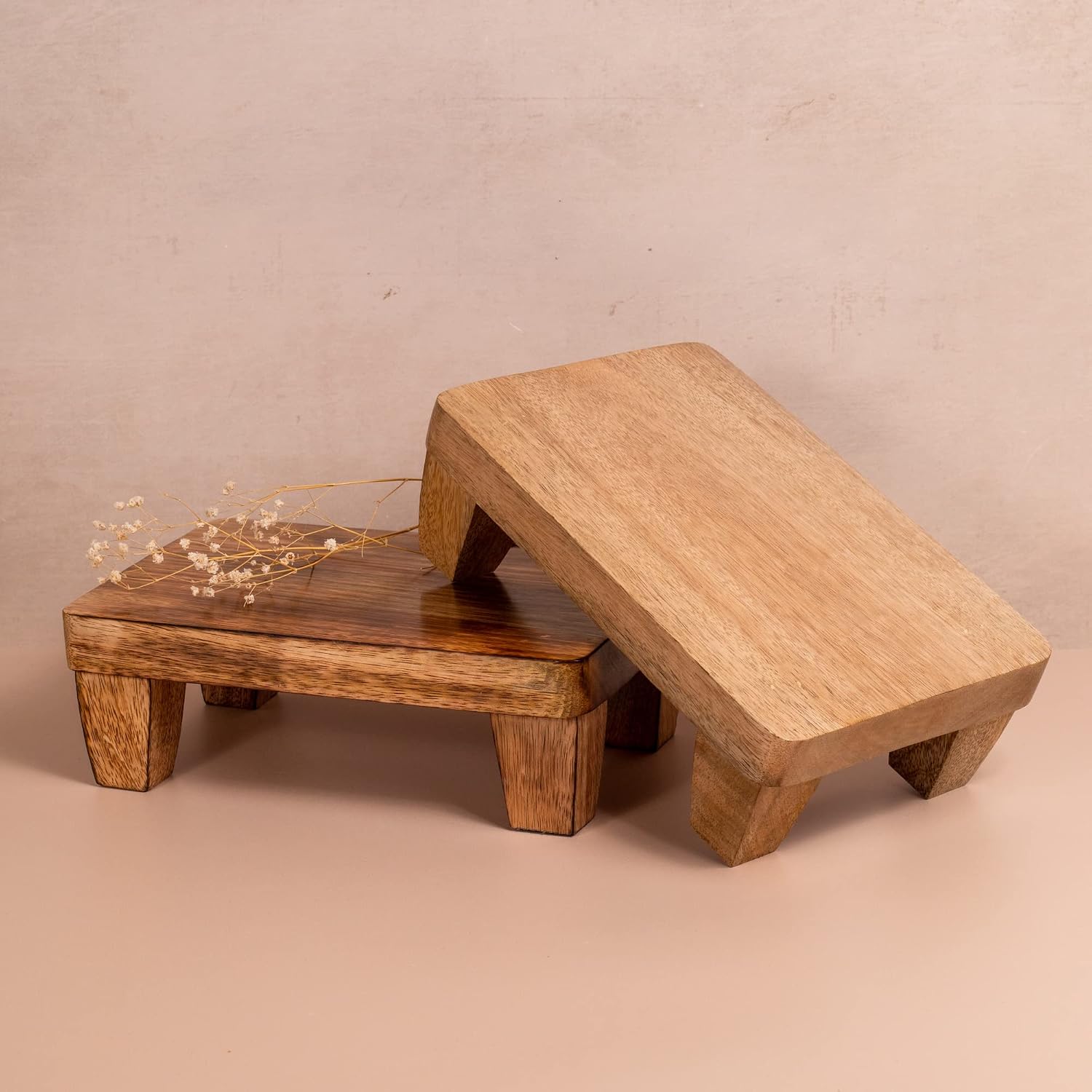 Wooden Tray Pedestal Decor / Natural Mango Wood