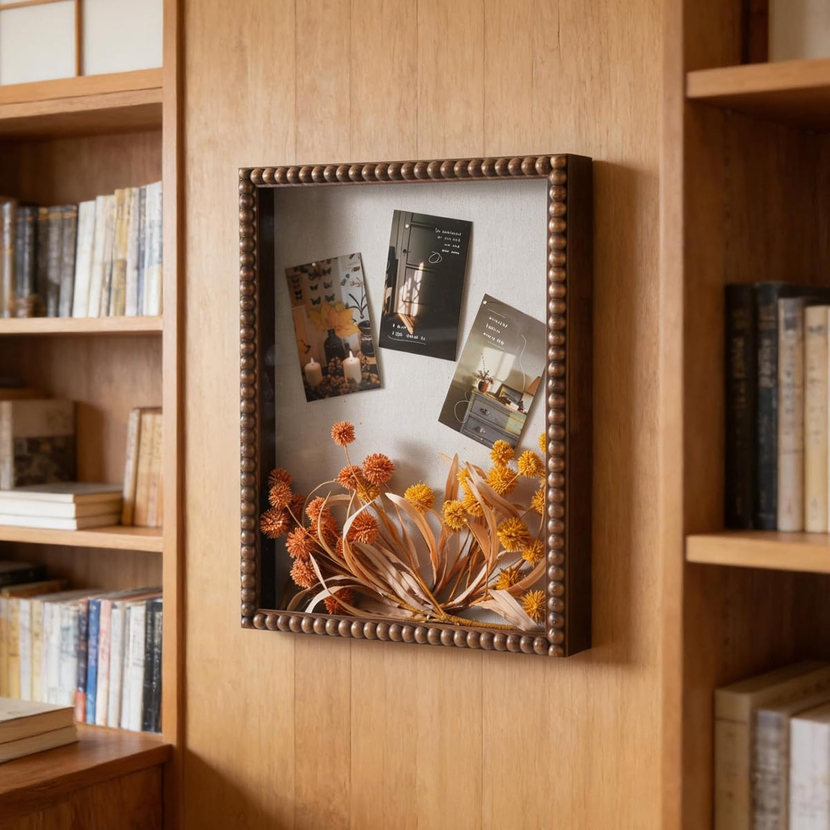 Muzilife 16x20 Shadow Box Pine Wood with Unique Bead Door, 3.18 Deep, Brown | FSC- Solid Pine | Tempered Glass