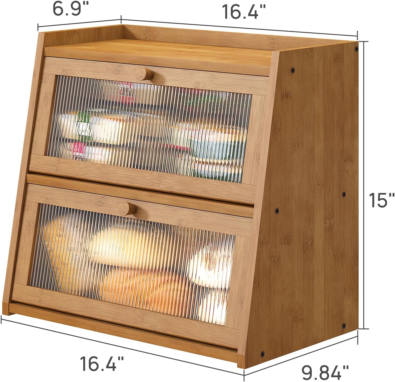 viewcare Extra Large Bread Box, Double Layer Bread Box for Kitchen Counter, Bamboo Wood Large Capacity Bread Storage