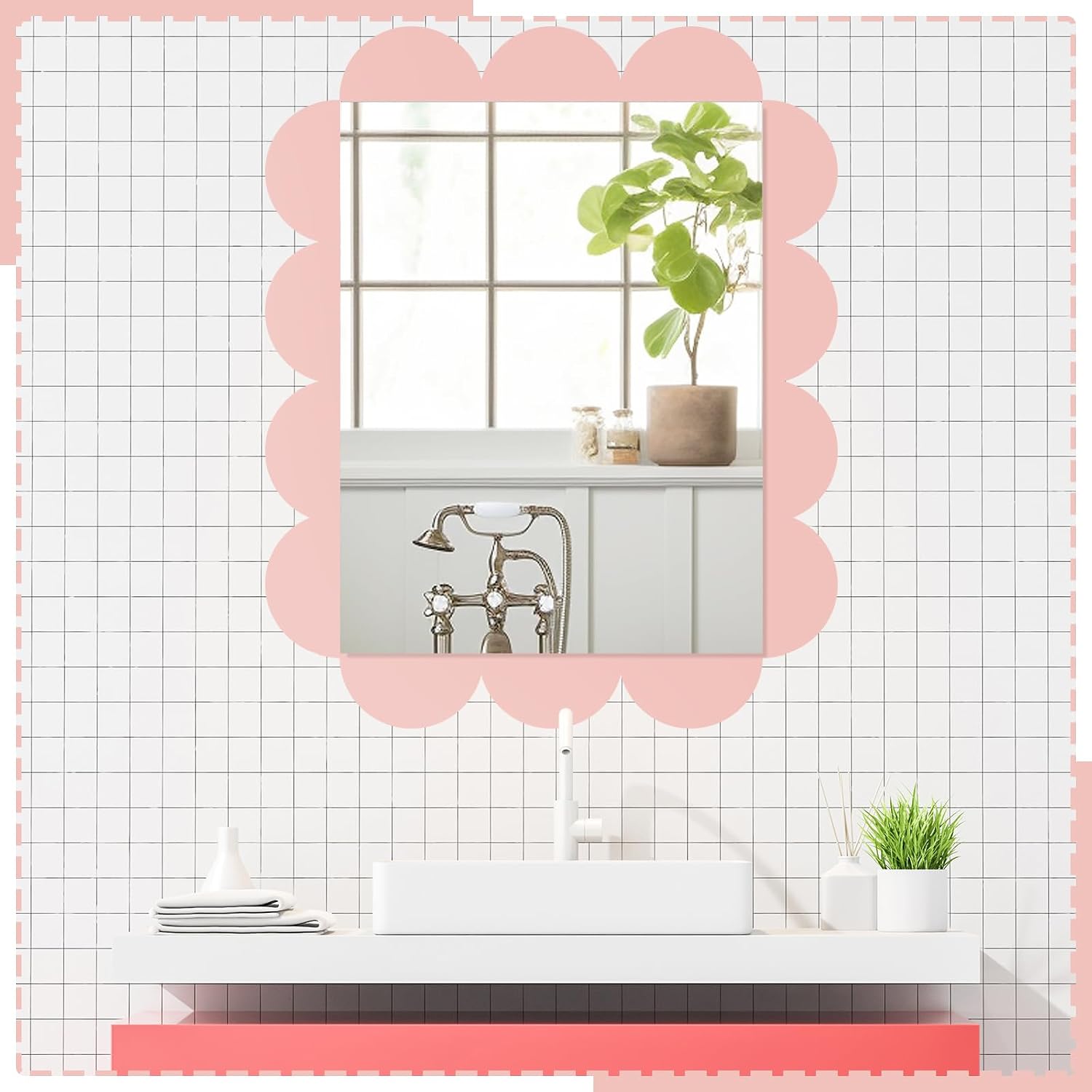 Peel and Stick Scallop Border Decal Trim Boho Giant Scalloped Edge / Pink / 15.75 Inch / Set of 10