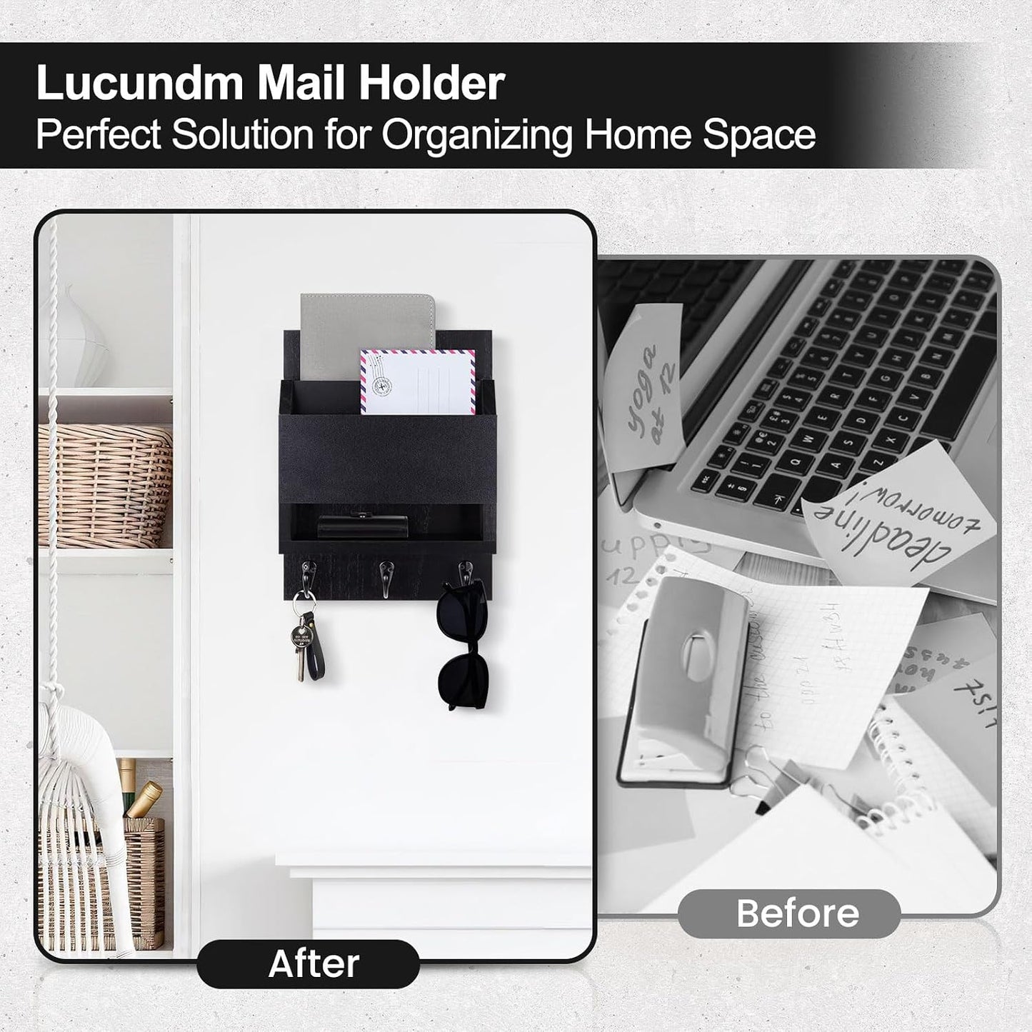 Key Holder / Key and Mail Holder / Black