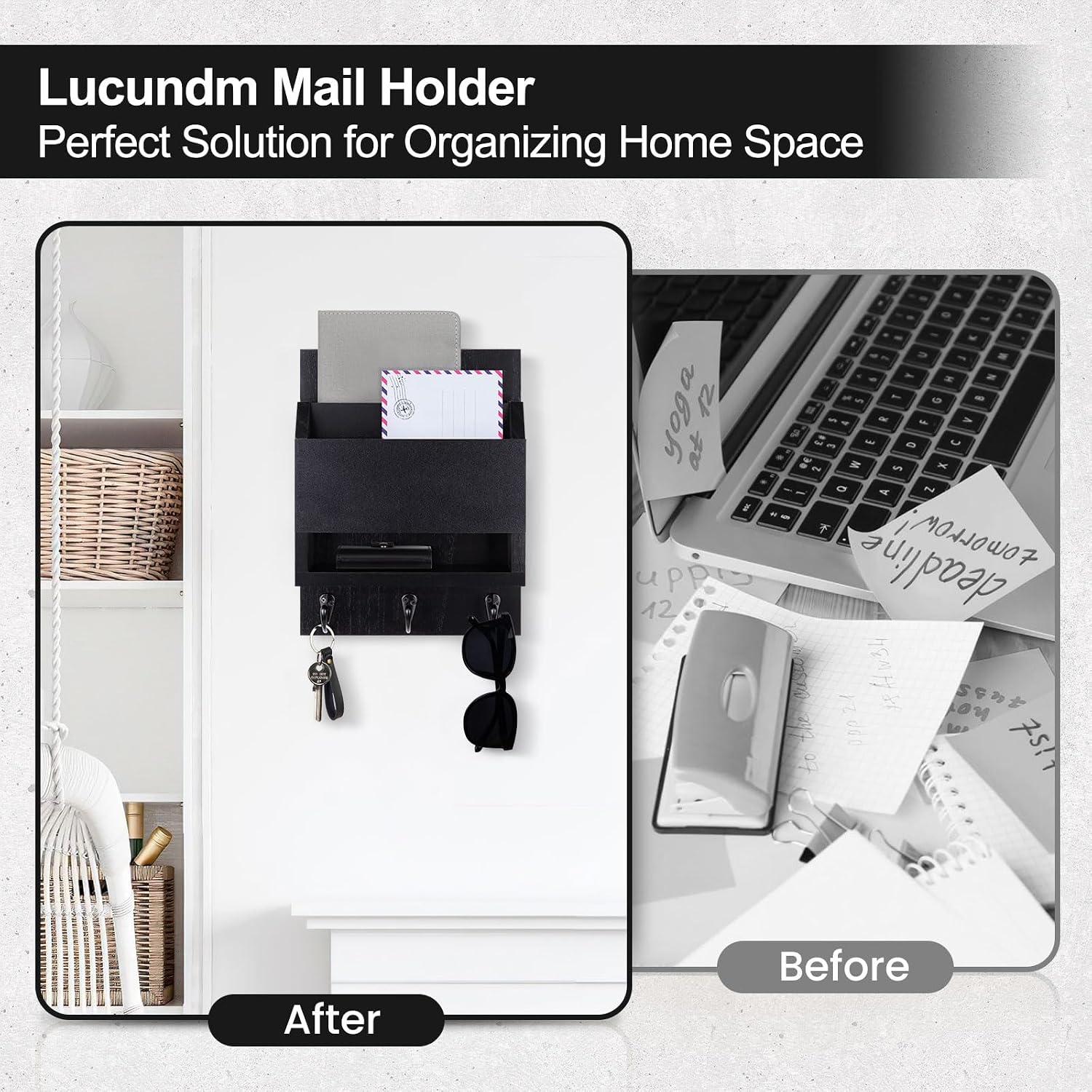 Key Holder / Key and Mail Holder / Black