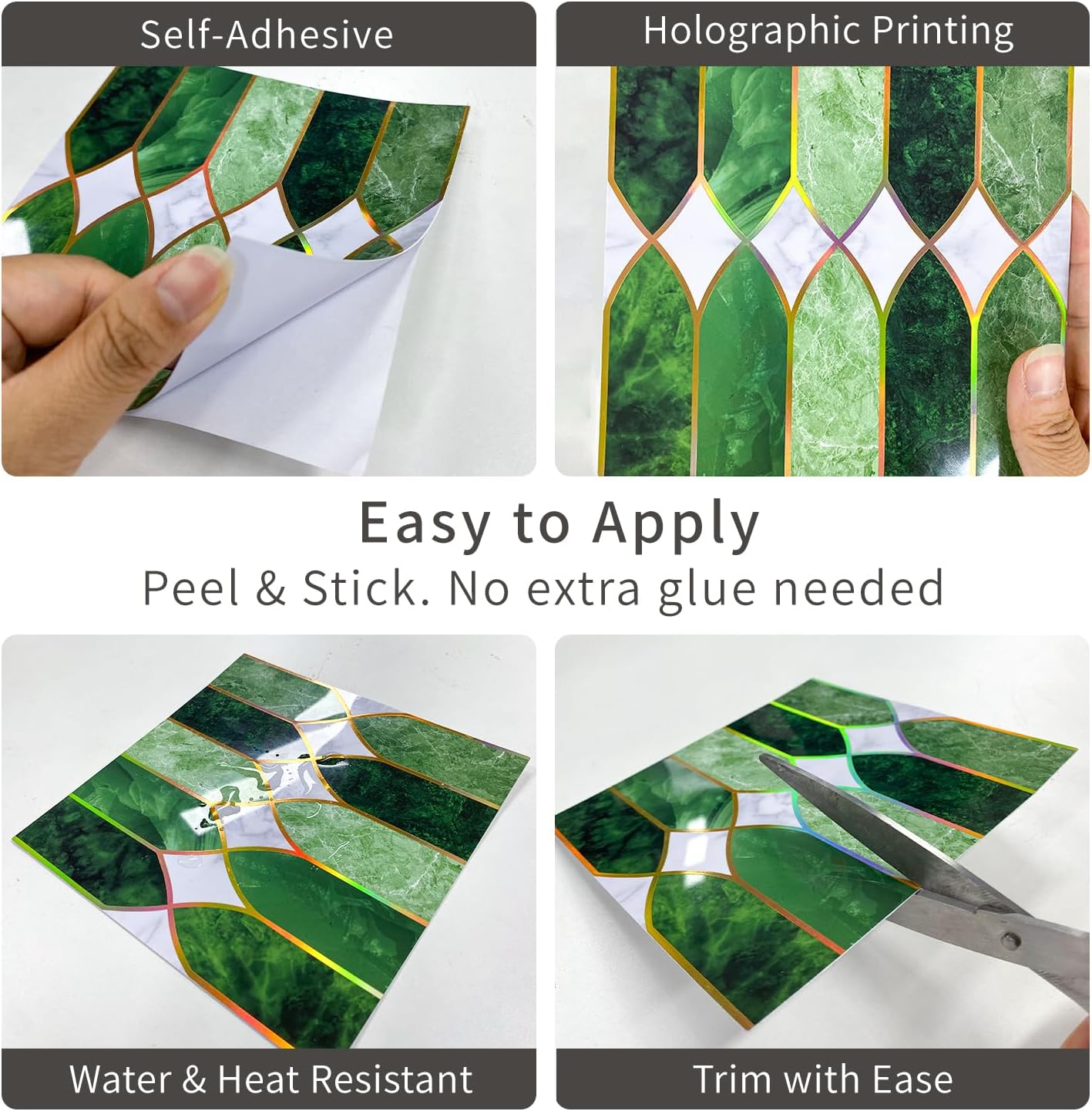Holographic Emerald Art Deco Peel and Stick Backsplash / Arch Mosaic / 5.9 x 5.9 / 10 Sheet
