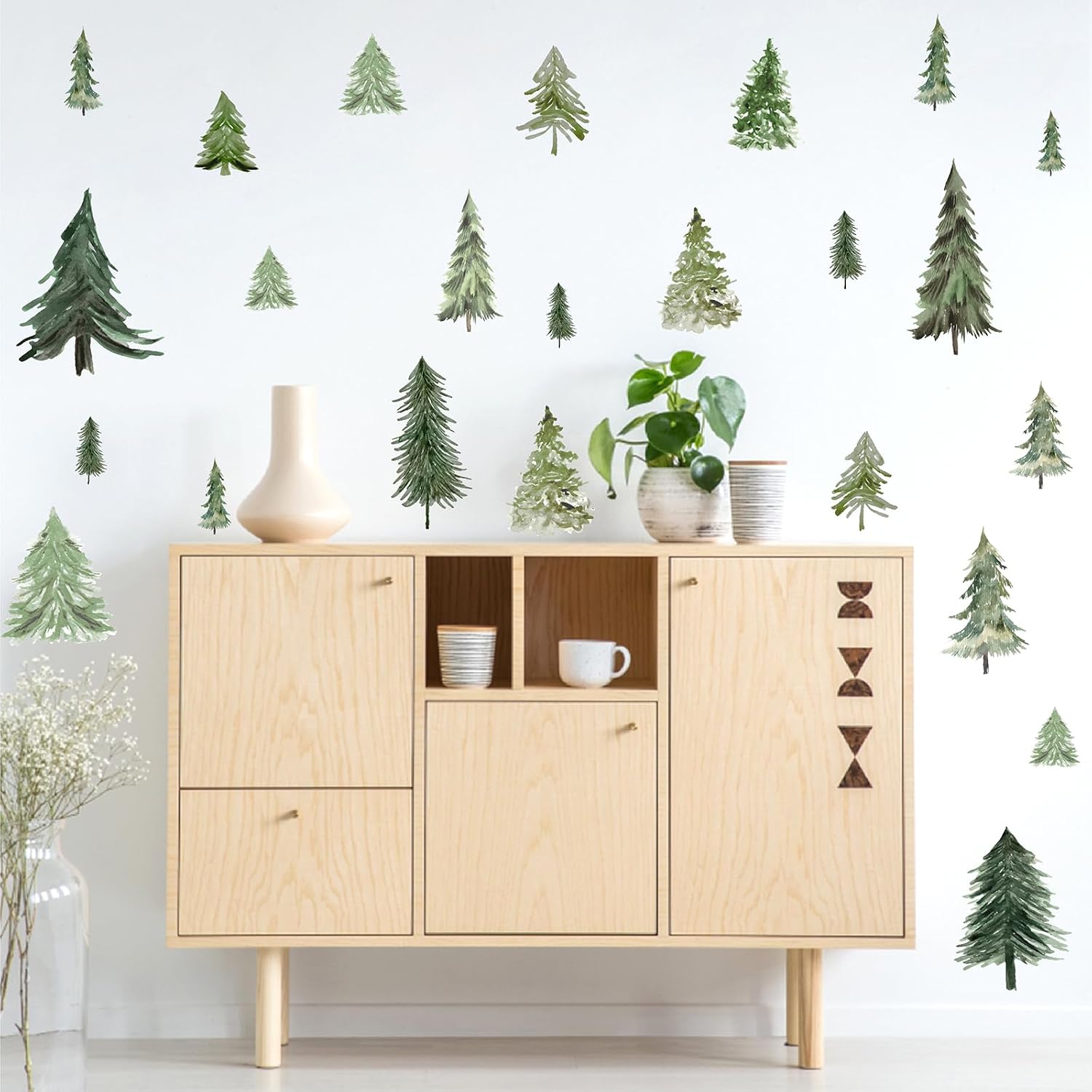 Watercolor Tree Wall Stickers Small Pine Tree Wall Decal Trees Wall Window / Small Tree / Green