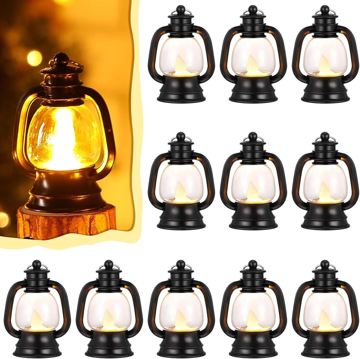 Ferraycle 12 Pcs Mini Lanterns Bulk 4 Inch Black Lamp Table Centerpieces