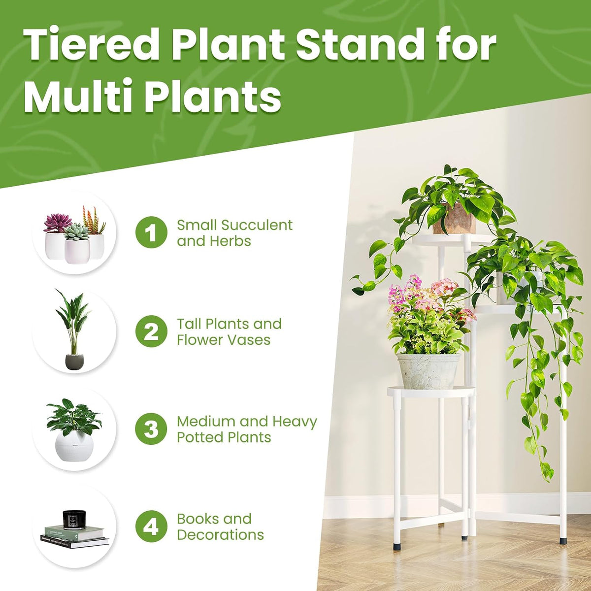 Plant Stand indoor outdoor-3 Tier black Tall Metal Flower Pot Holder 9in Wide Potted Display Rack - Heavy Duty Corner