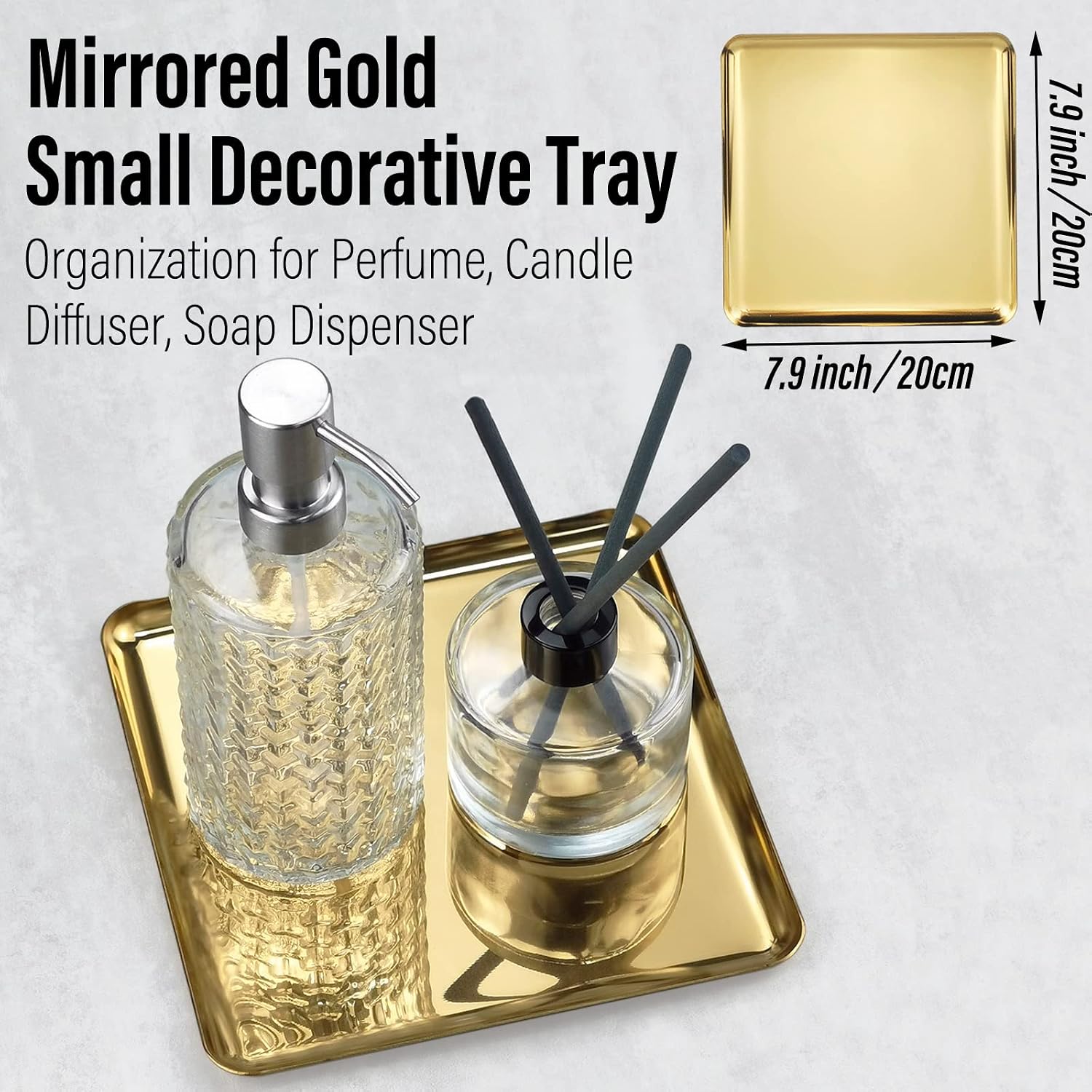 Metal Decorative Tray / Mirror Gold / 7.5 x 7.5 x 0.5