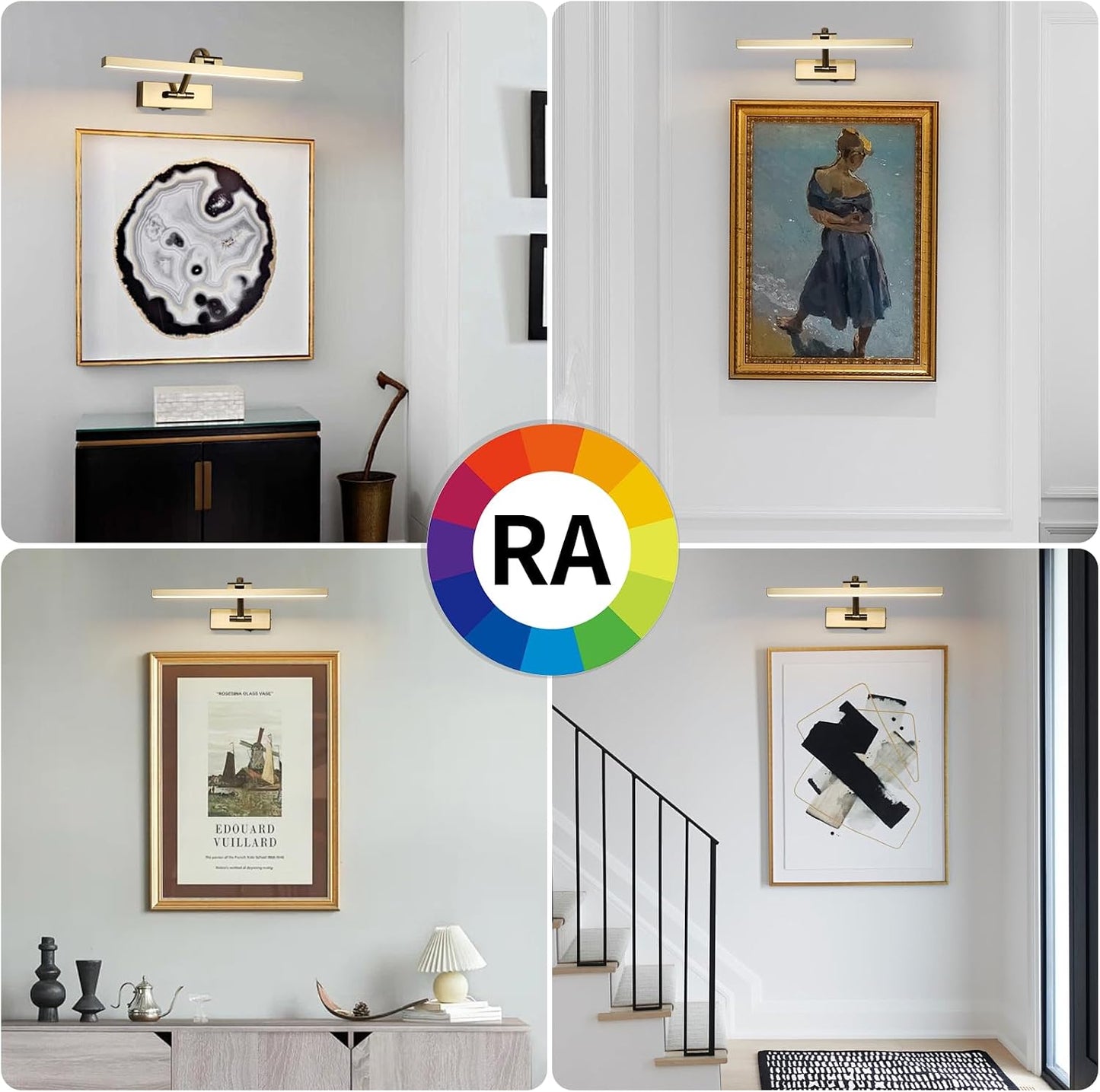 Wireless Picture Lights with Remote and Timer Brass Gallery Lighting Rechargeable Wireless Art Lights 3CCT Dimmable