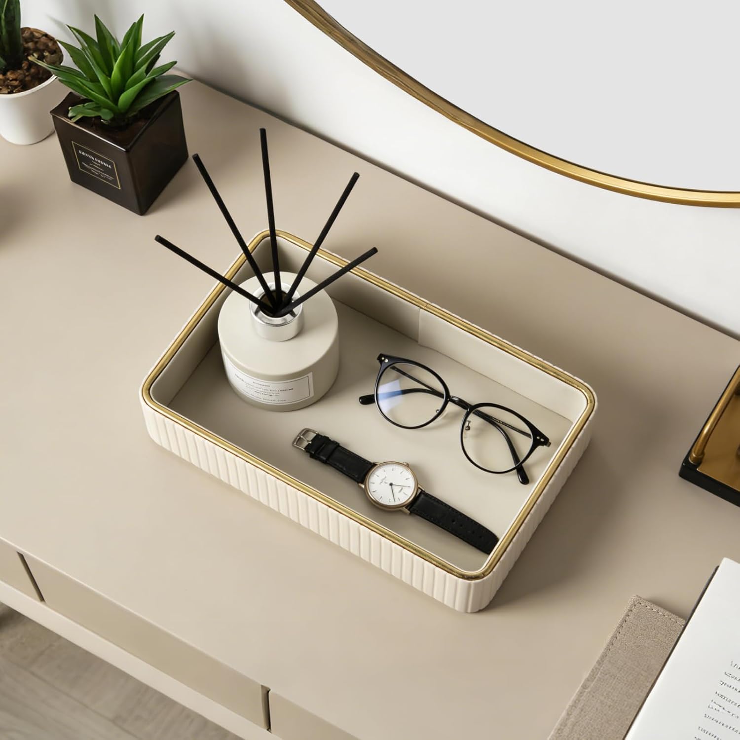 PU Leather Valet Tray / Beige