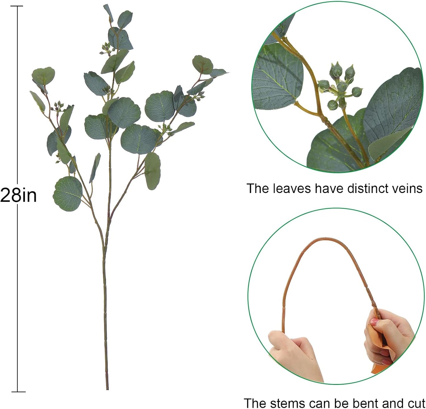 Buds Faux Greenery Branches Fake Plants / 28"/ / Green / Set of 3