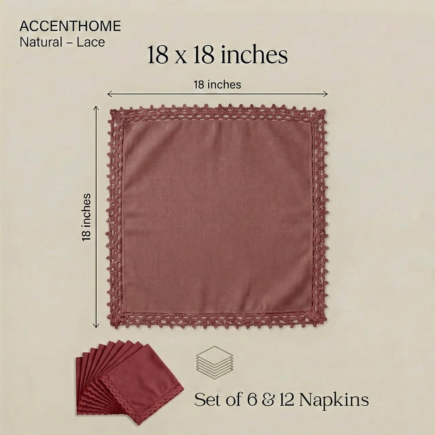 ACCENTHOME Burgundy Cloth Napkins Set of 12 18x18 inch Cotton Dinner Napkins - Washable Soft Premium Hotel Quality
