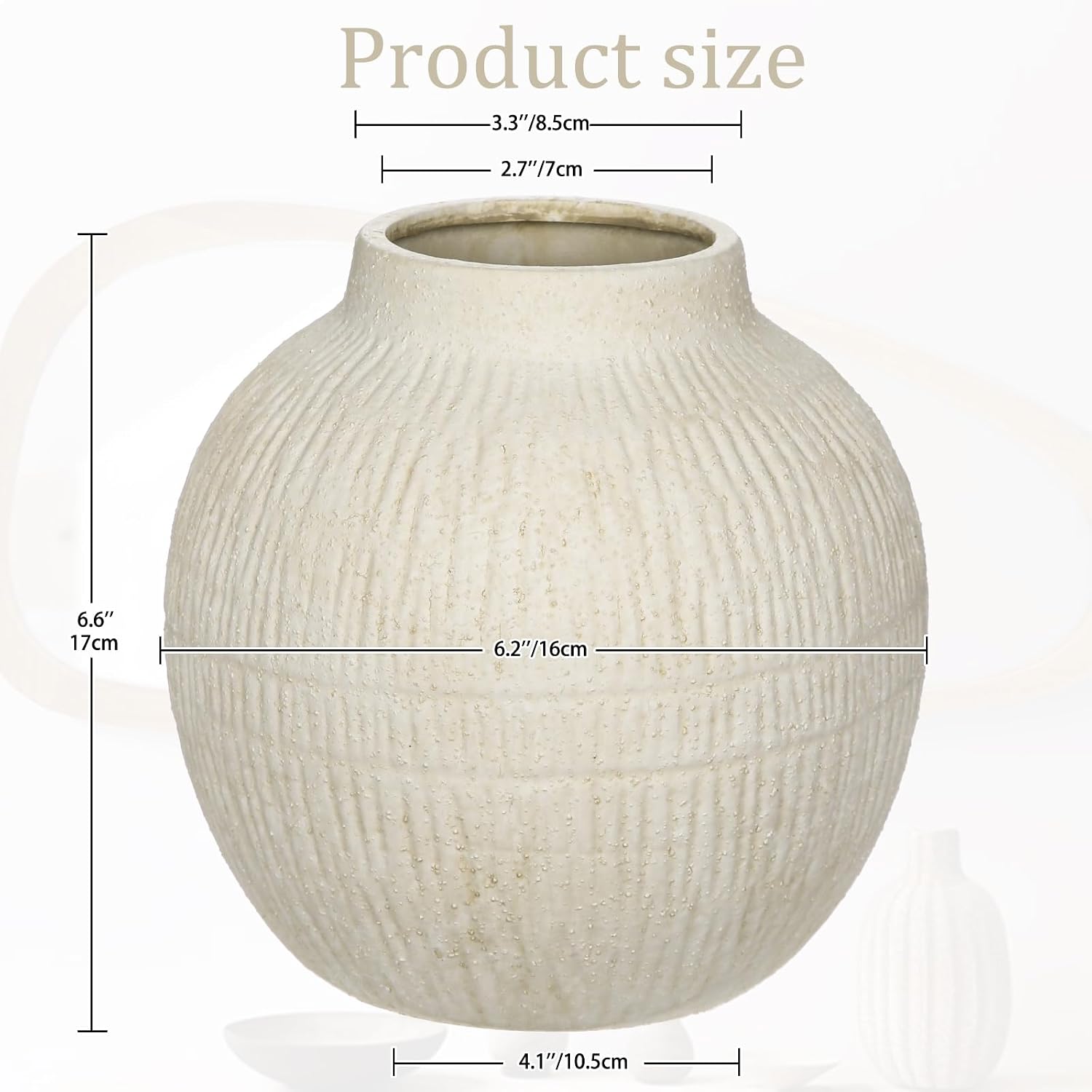 Wide Ceramic Vase for Cafe Centerpiece / 7" Cream White