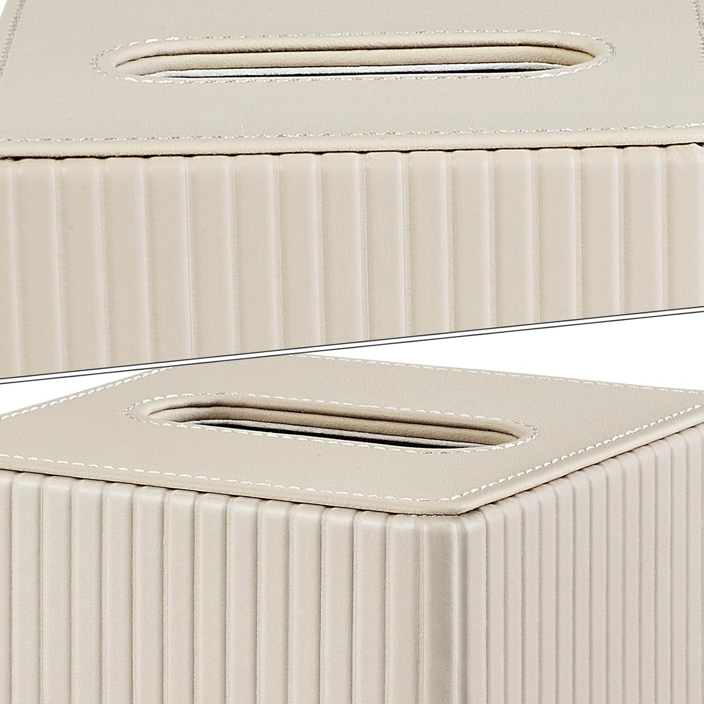 PU Leather Tissue Box Cover Square Tissue Box Holder / Beige