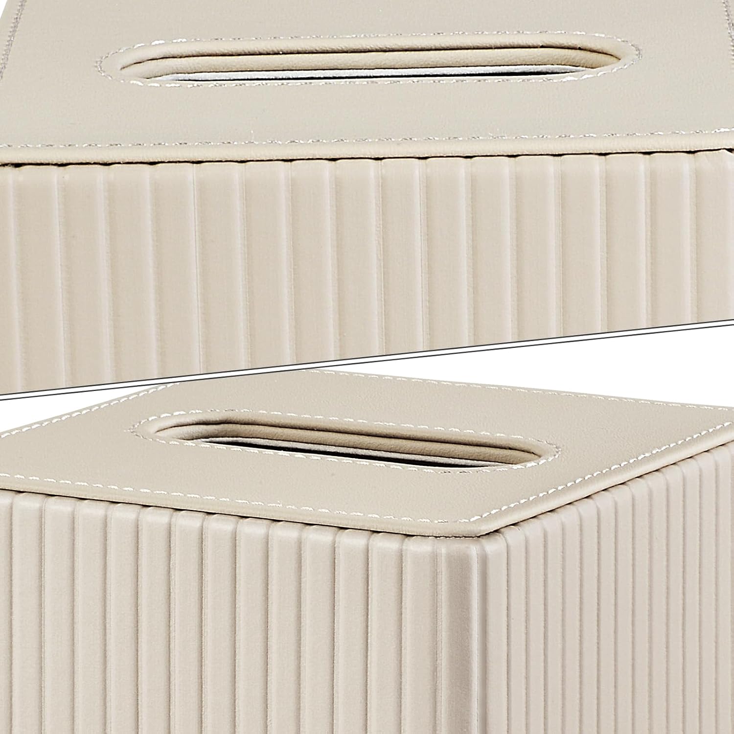 PU Leather Tissue Box Cover Square Tissue Box Holder / Beige