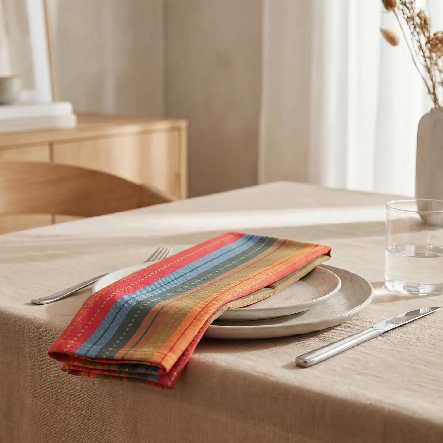 Urban Villa Cloth Napkins Cotton 20x20 (Set of 12) Red Stripes