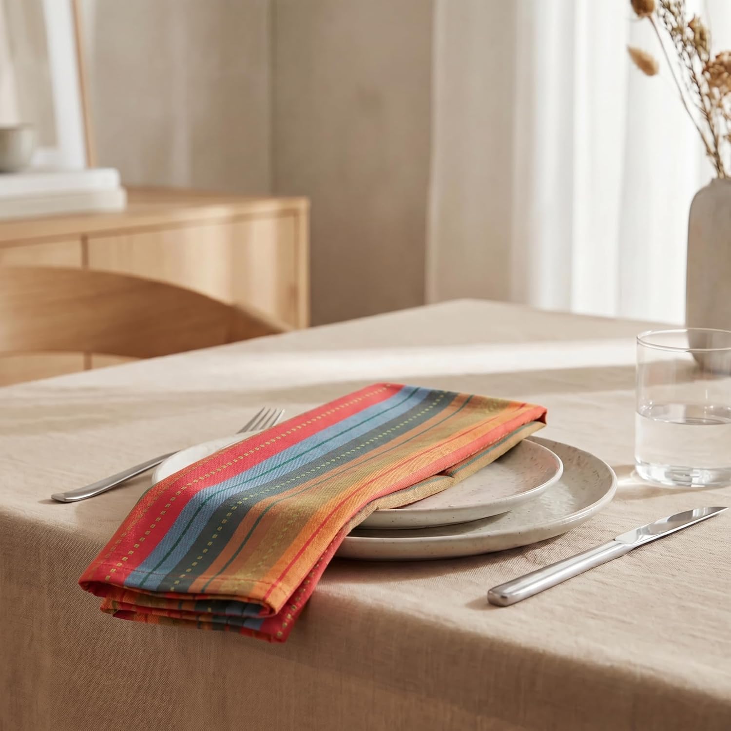 Urban Villa Cloth Napkins Cotton 20x20 (Set of 12) Red Stripes