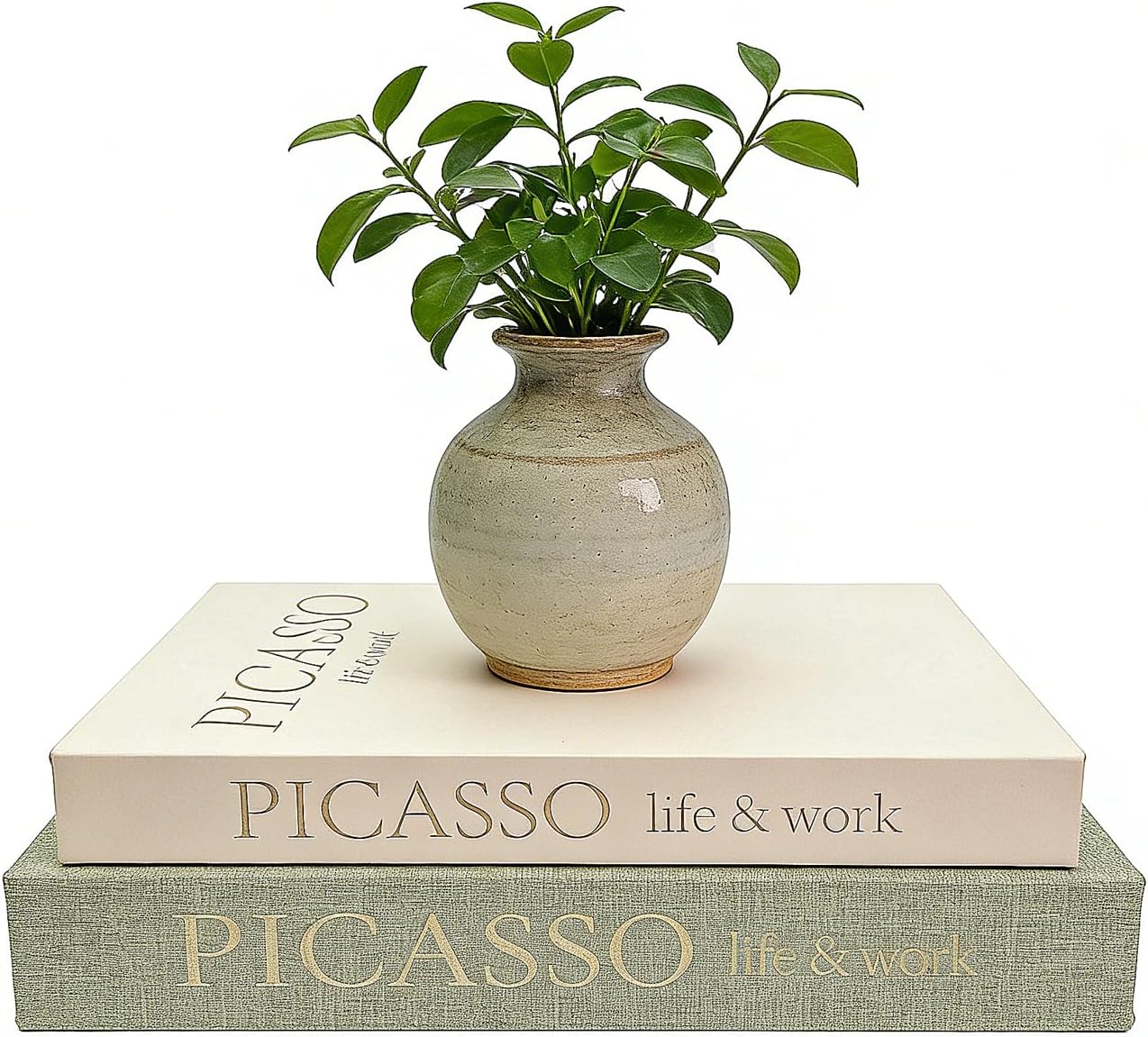 Linen Faux Fake Books for Decor Aesthetic / Mint Green & Beige / Set of 2