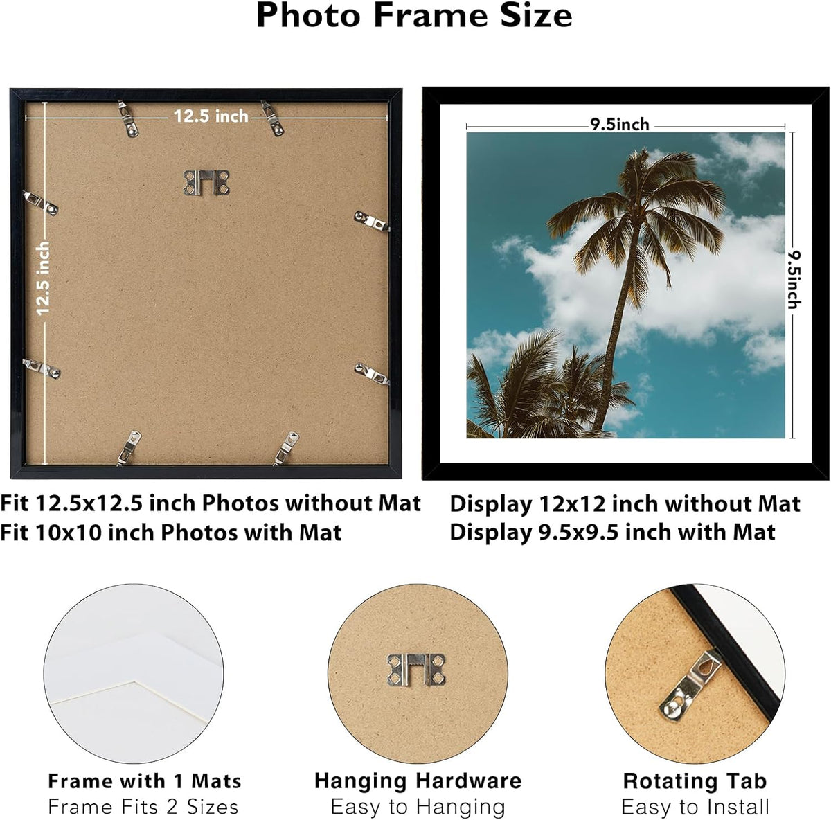 JCJMY 12 Pack 12.5x12.5 Record Frame with 10x10 Mat for Vinyl Record Album Cover Poster, Display Photo 10x10 with Mat