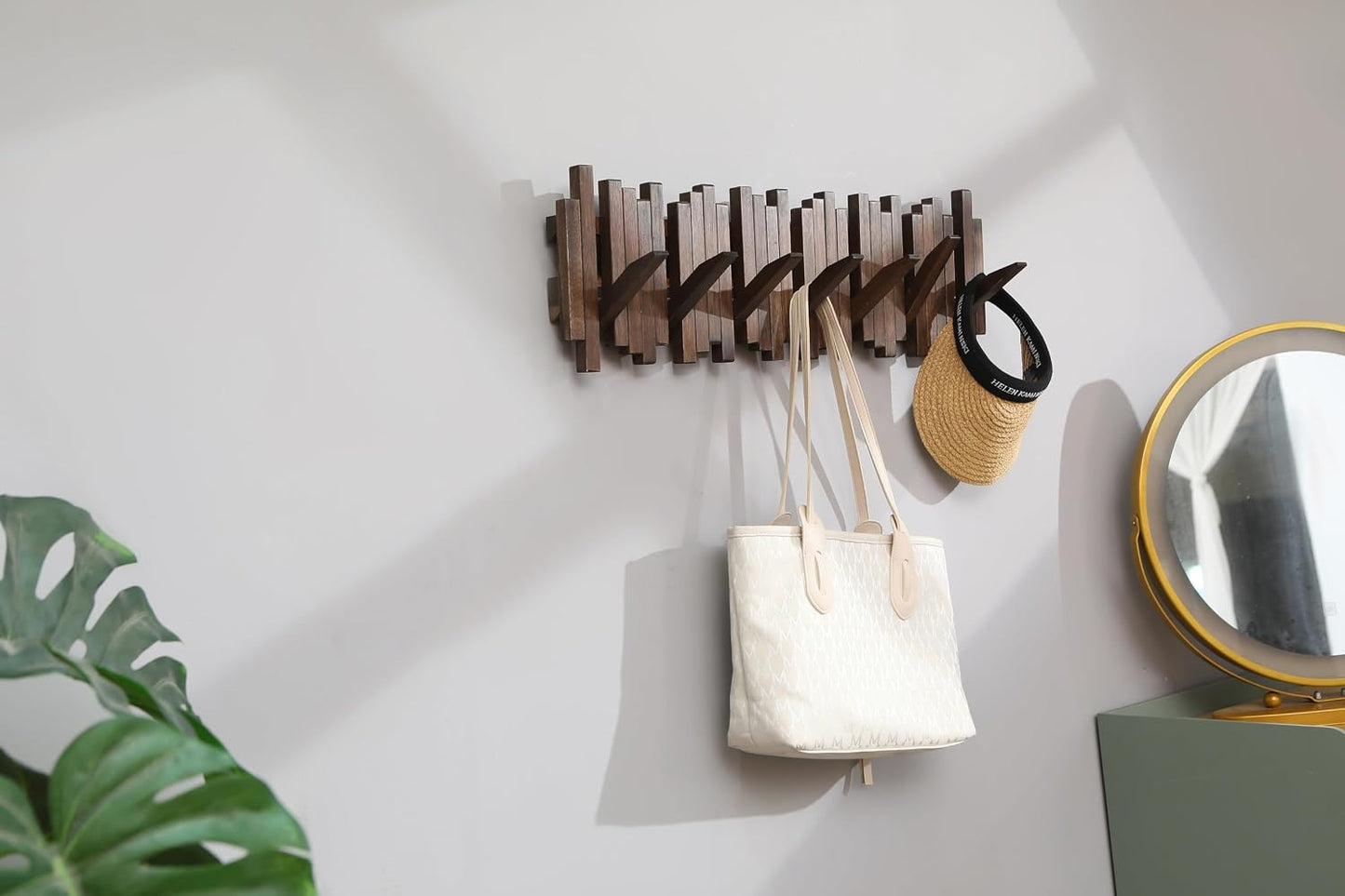 Hardwood Piano Coat Rack| Flip Down Wall Hook Rack 6 Hooks|Heavy Duty Coat Hooks.Made of Acacia Wood (Wood Wax Oil Dyed