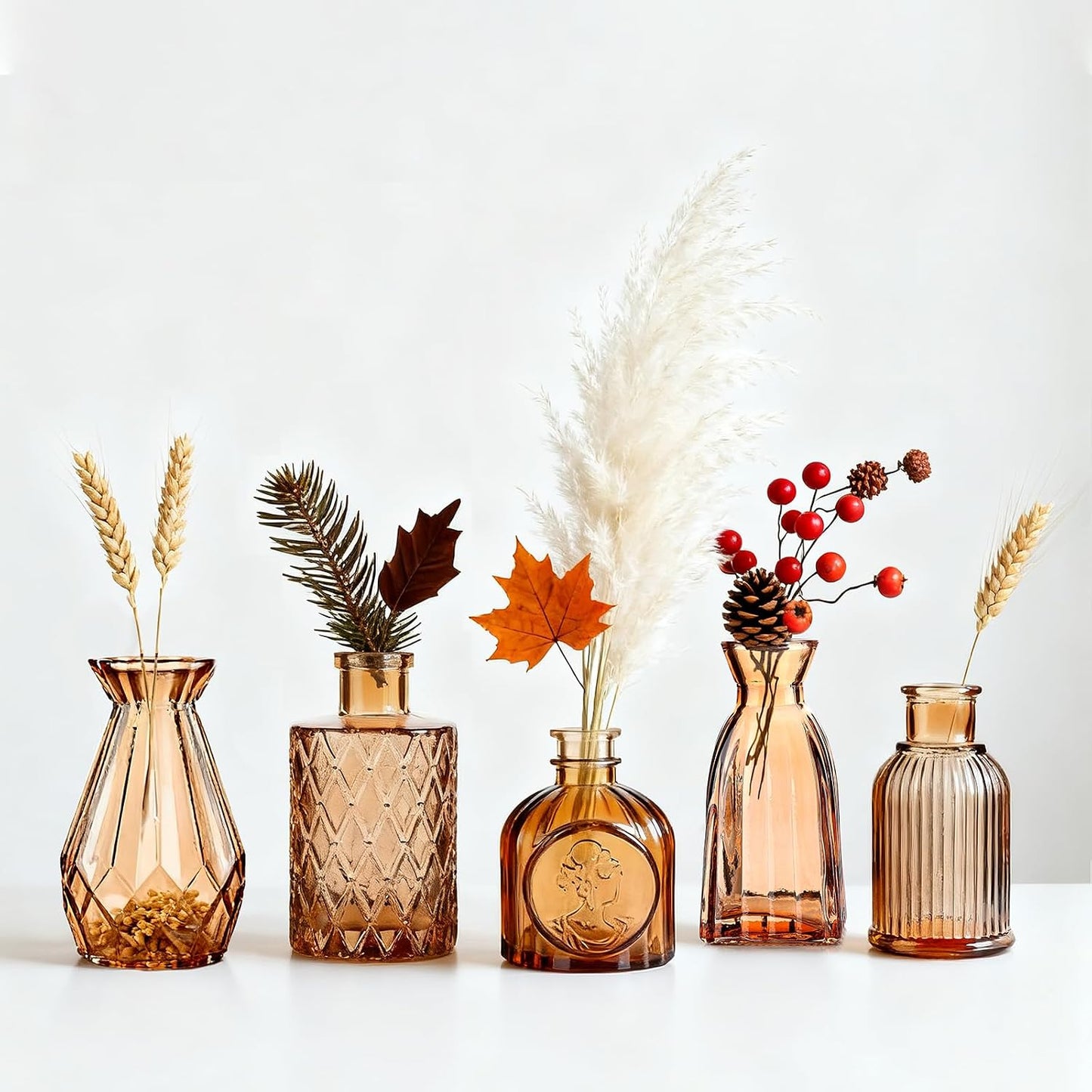 Small Mini Glass Vases for Centerpieces / Amber / Set of 12
