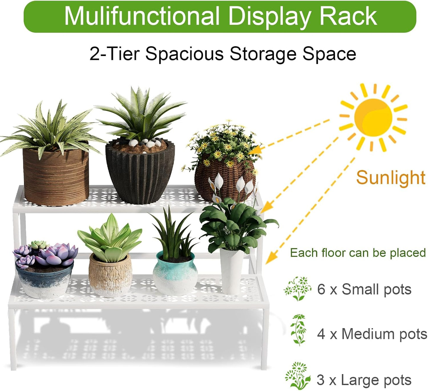 Garden 4 you 2-Tier Metal Plant Stand, Heavy Duty Flower Pot Display Rack | 2-tier design for multiple pots,Heavy-duty