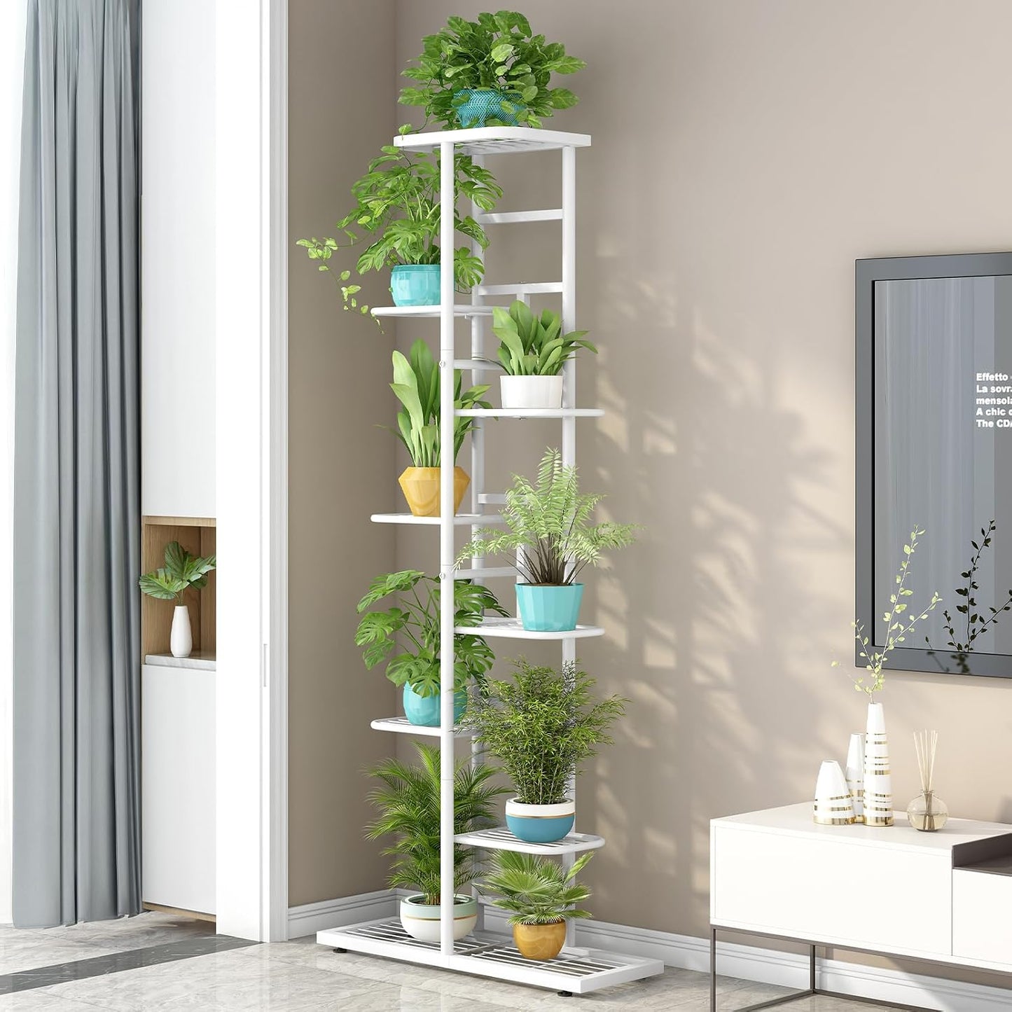 LINZINAR 8 Tier Plant Stand Indoor Outdoor Metal Flower Pot Display Shelf | Space Saving,9 Potted Multiple Flower Pot