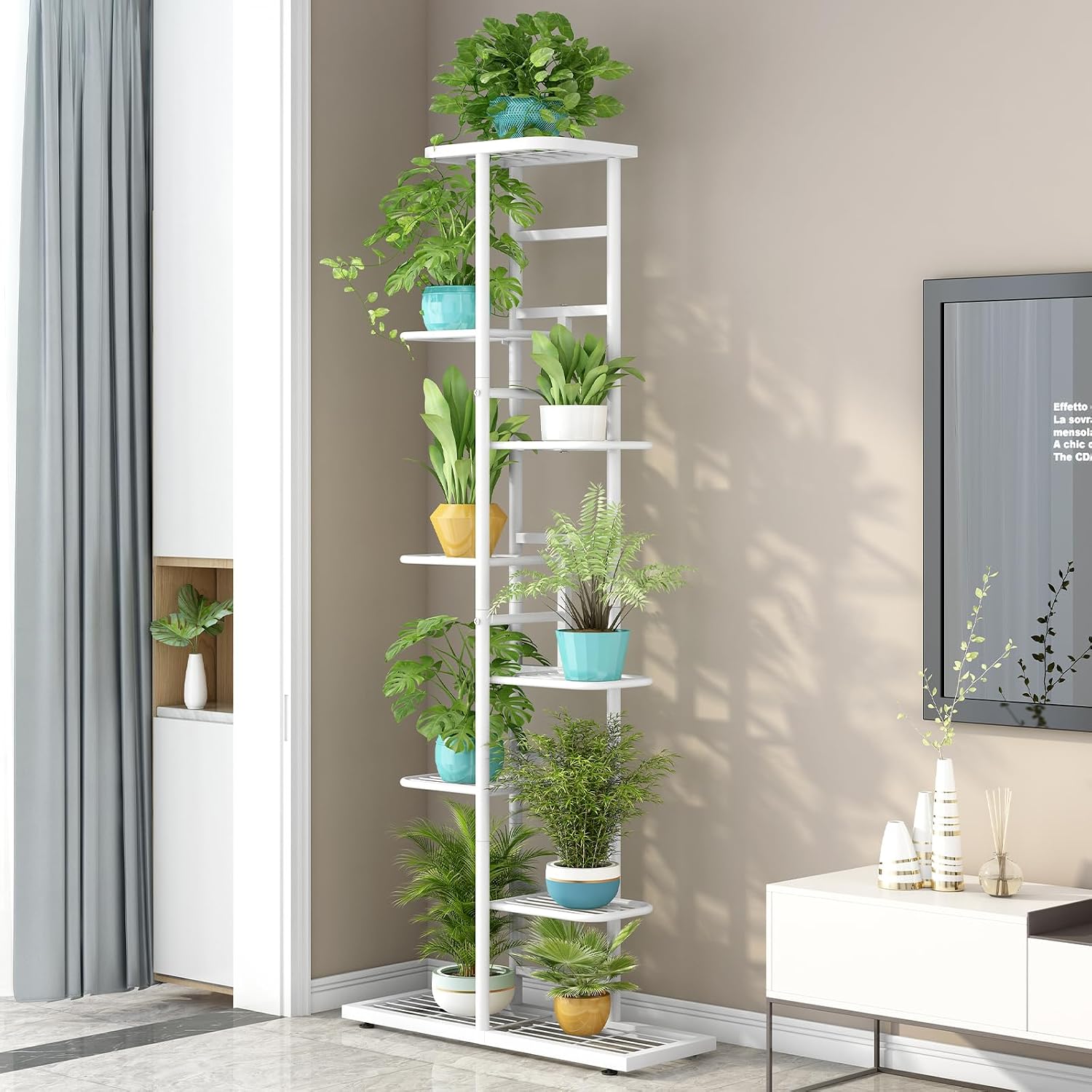 LINZINAR 8 Tier Plant Stand Indoor Outdoor Metal Flower Pot Display Shelf | Space Saving,9 Potted Multiple Flower Pot