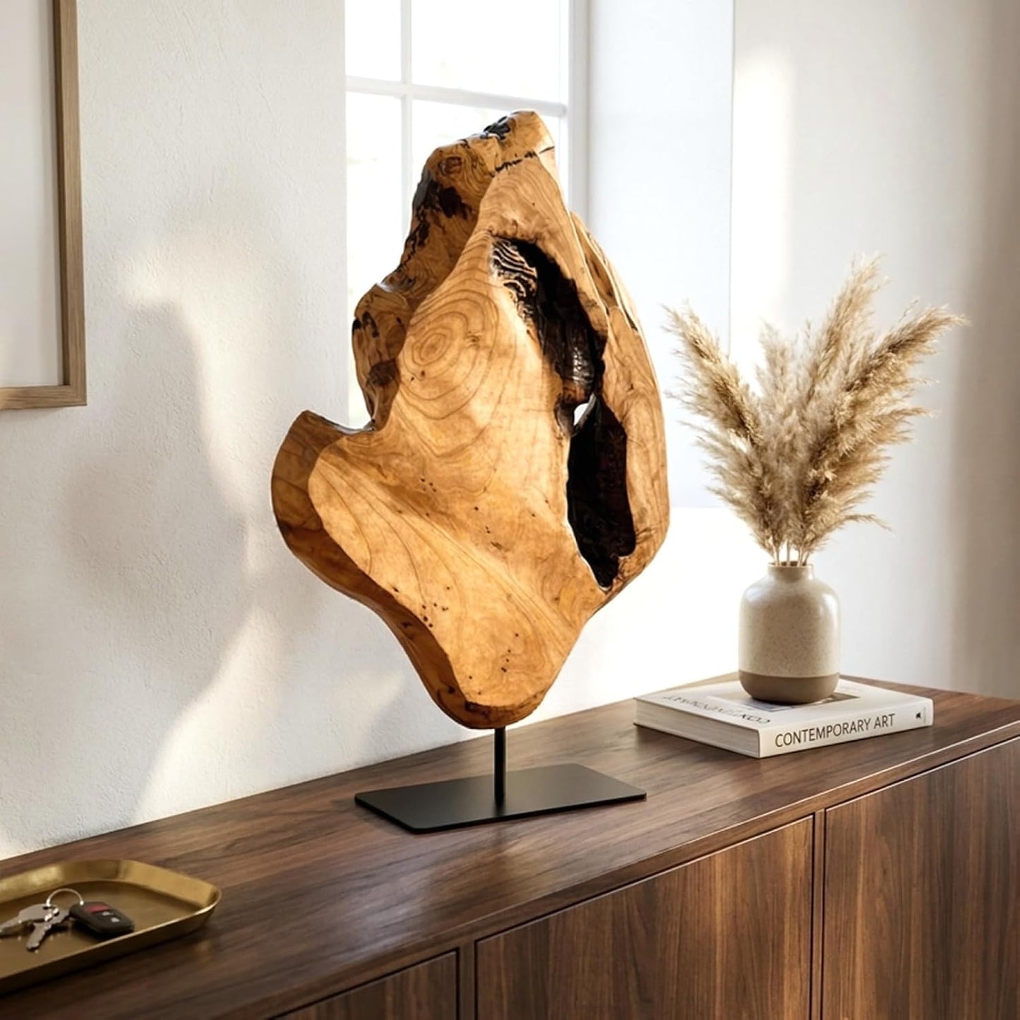 Irregular Cedar Wood Sculpture 8.75" W x 1.75" D x 17.75" H Edge Tabletop Statues / Large / Natural