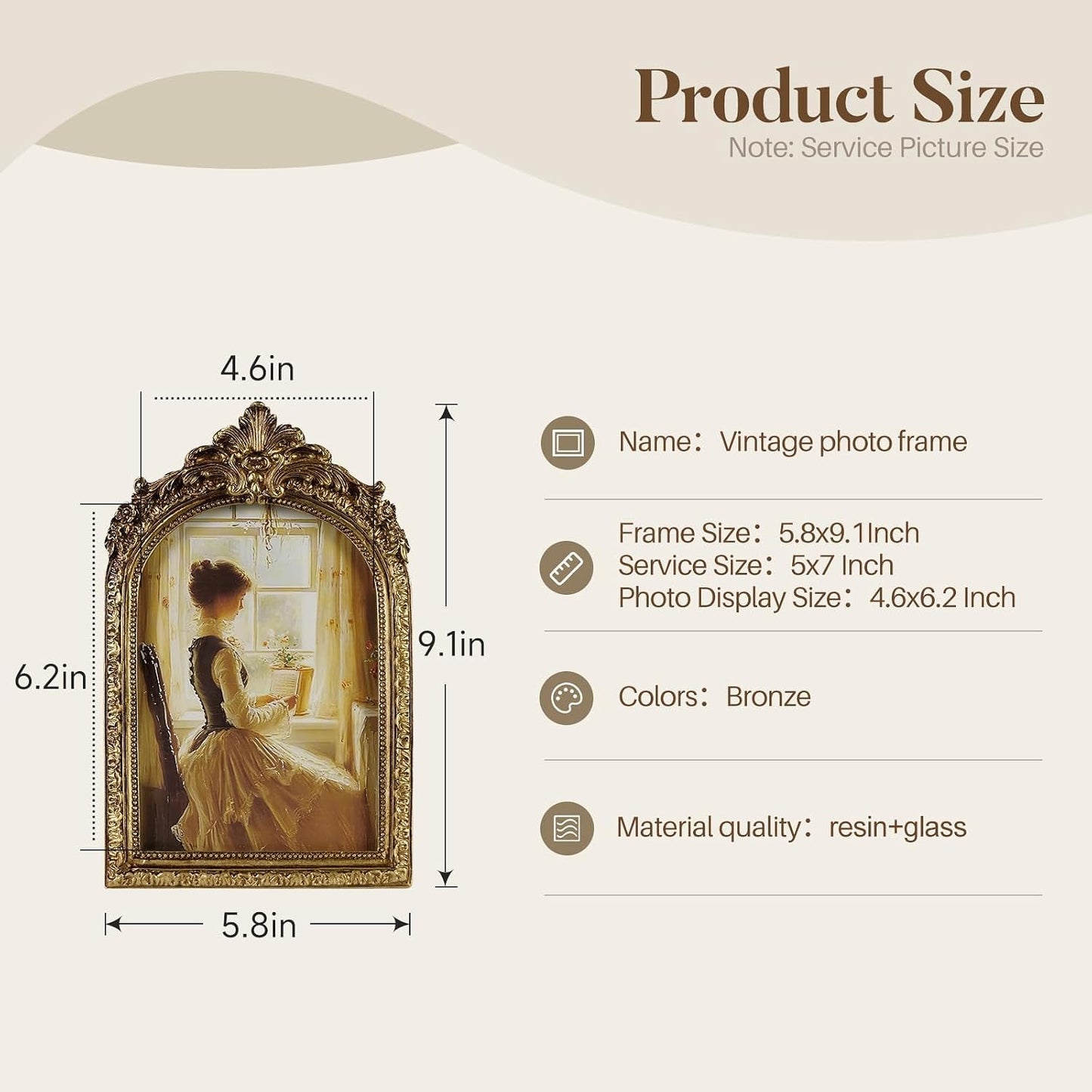 Vintage Picture Frames Gold Frame / Gold Arch / 5 x 7