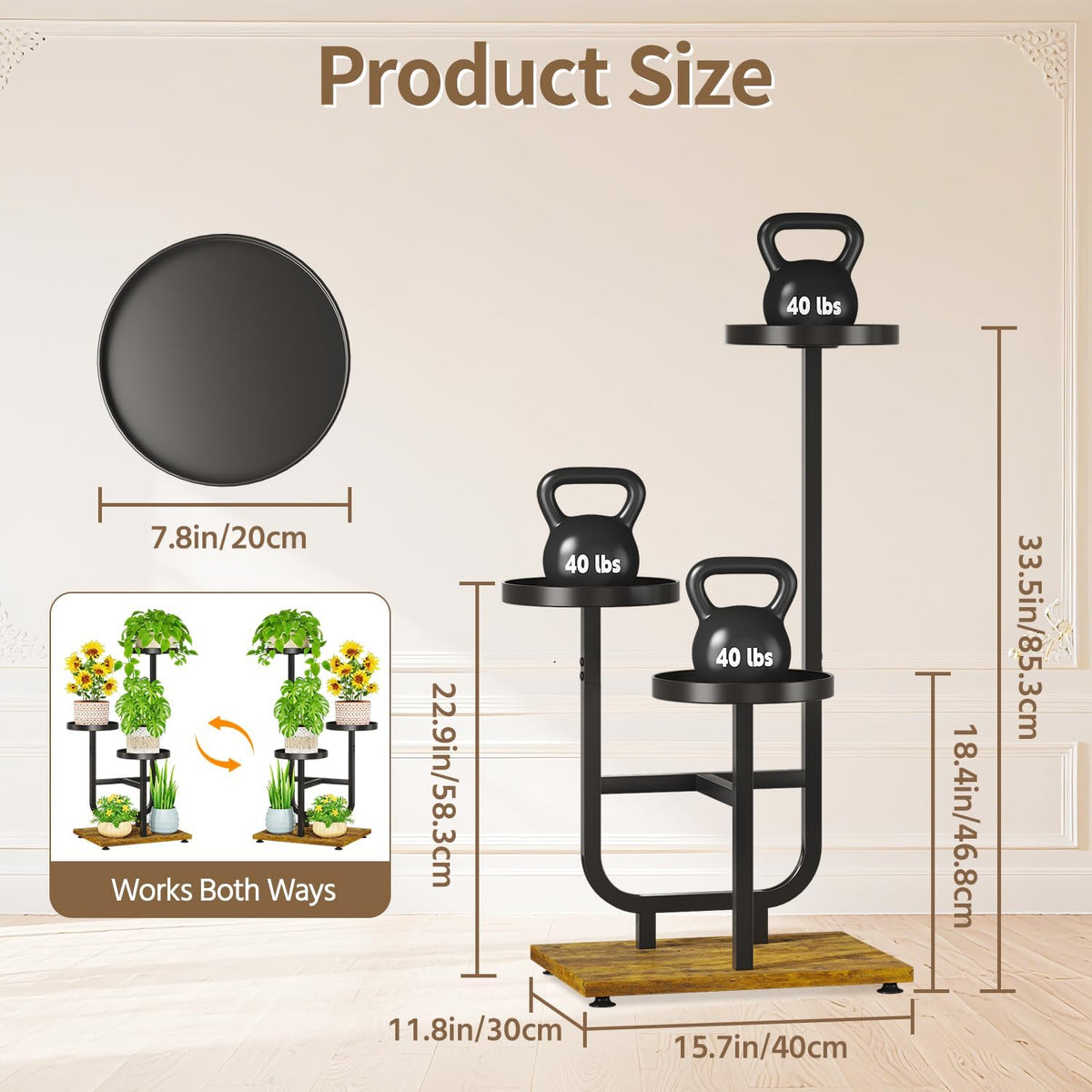 LASZOLA Plant Stand Shelf Tall for Indoor Corner, 3 Tier Metal Black | Modern Multiple Flower Display Rack with Wooden