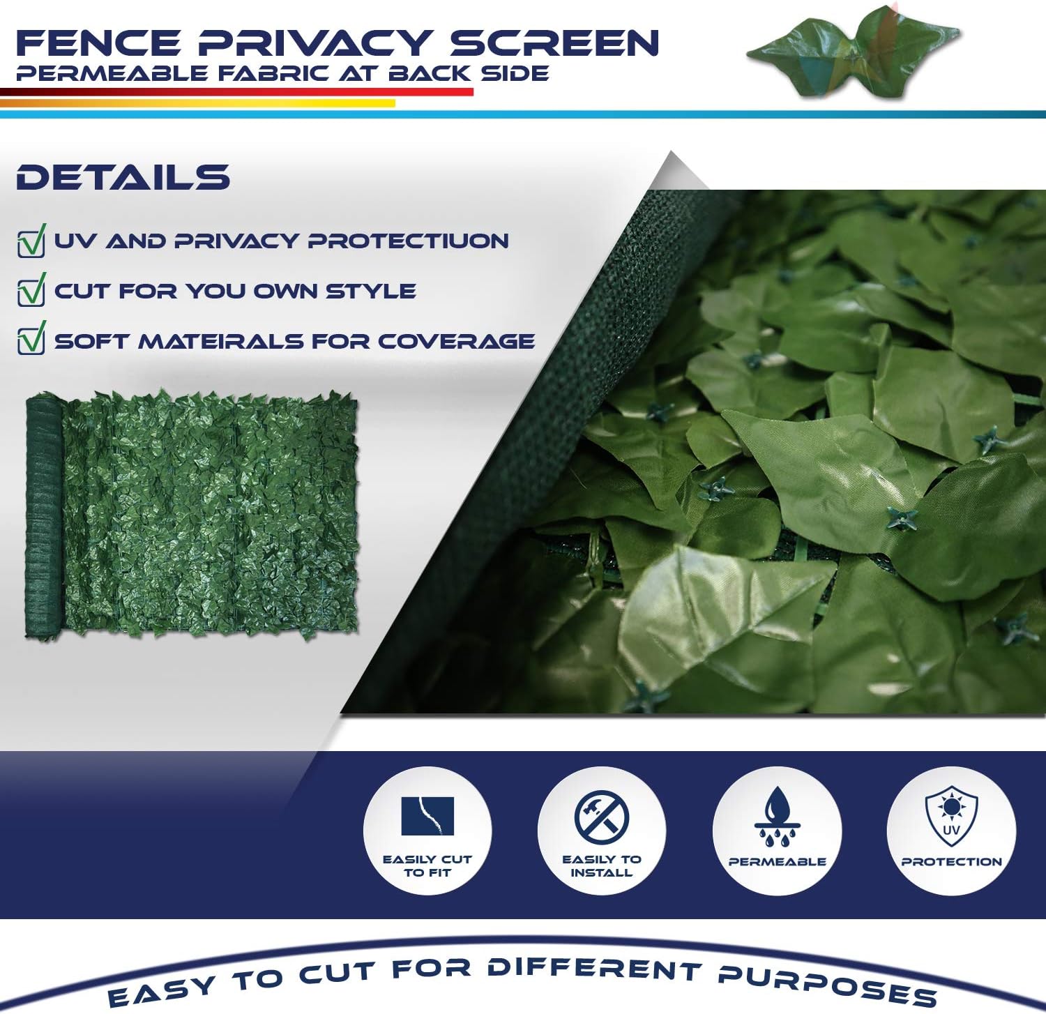 1PC ' Artificial Faux Ivy Leaf Decorative Fence Screen Faux Leaves Fence Cover Wall / 4' x 10