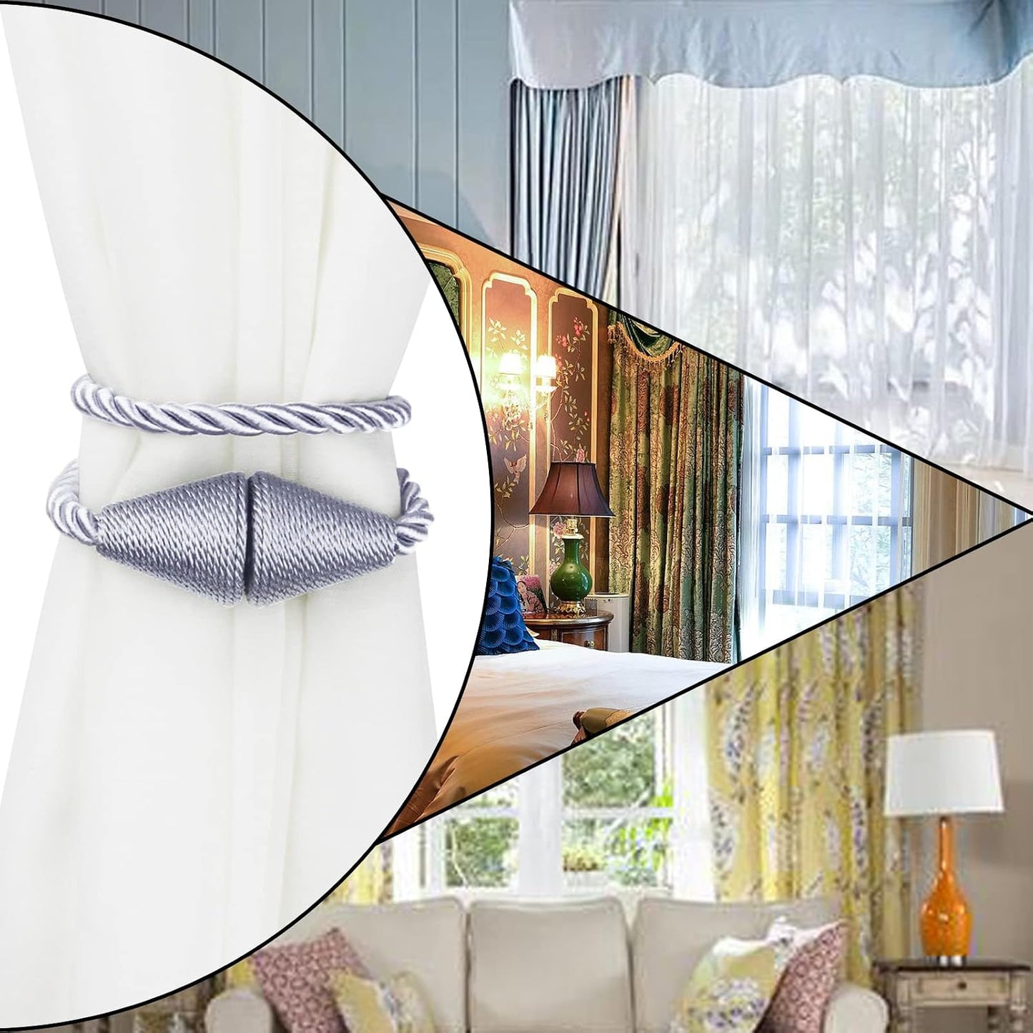 Magnetic Curtain Tiebacks Rope Decorative Holdbacks for Drapes Nieffeiy | 6 Pack Grey Modern Handmade Curtain Tie Backs