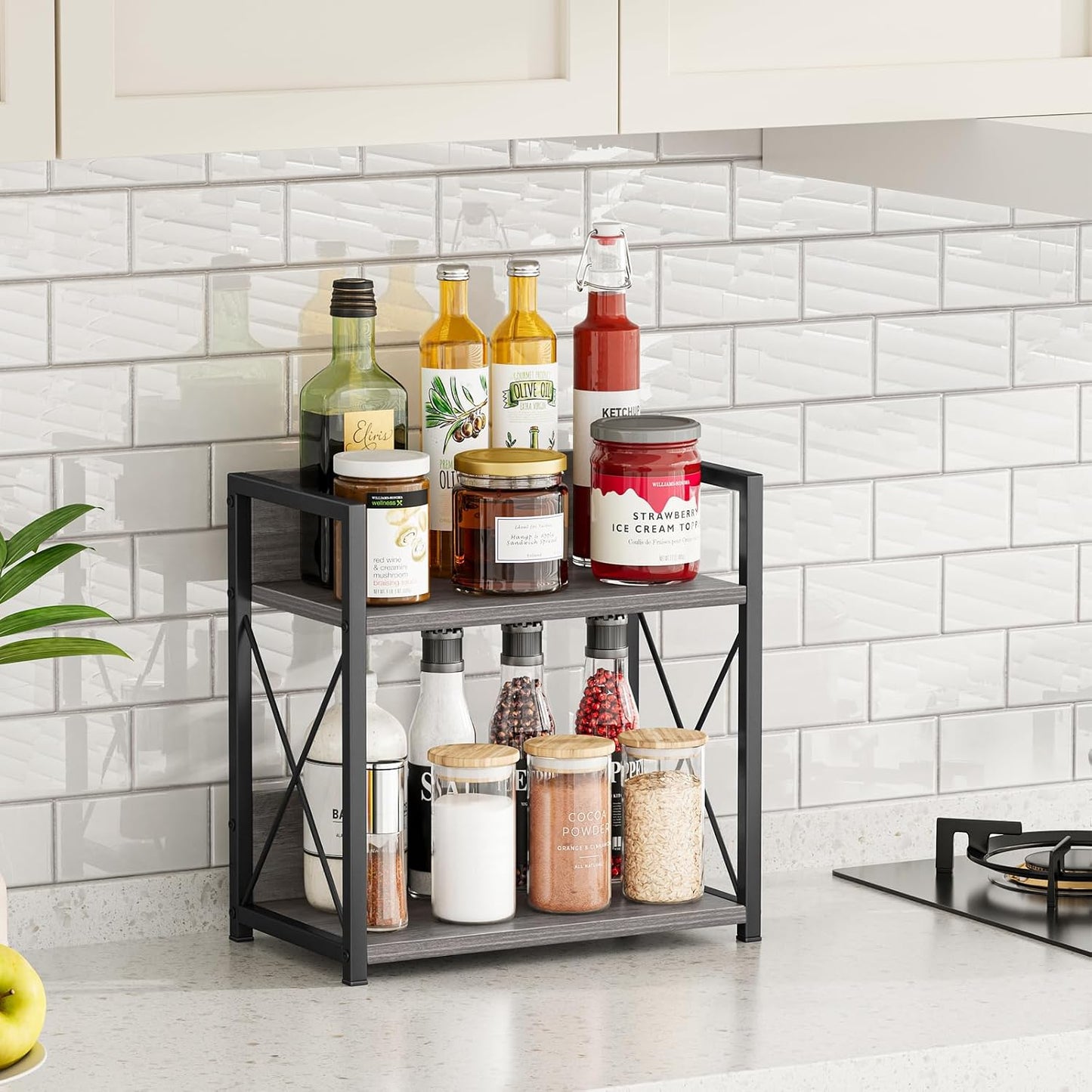 Giikin Countertop Shelf Organizer, 2 Tier Coffee Organizer for Desktop, Grey Counter Shelf Spice Rack for Kitchen