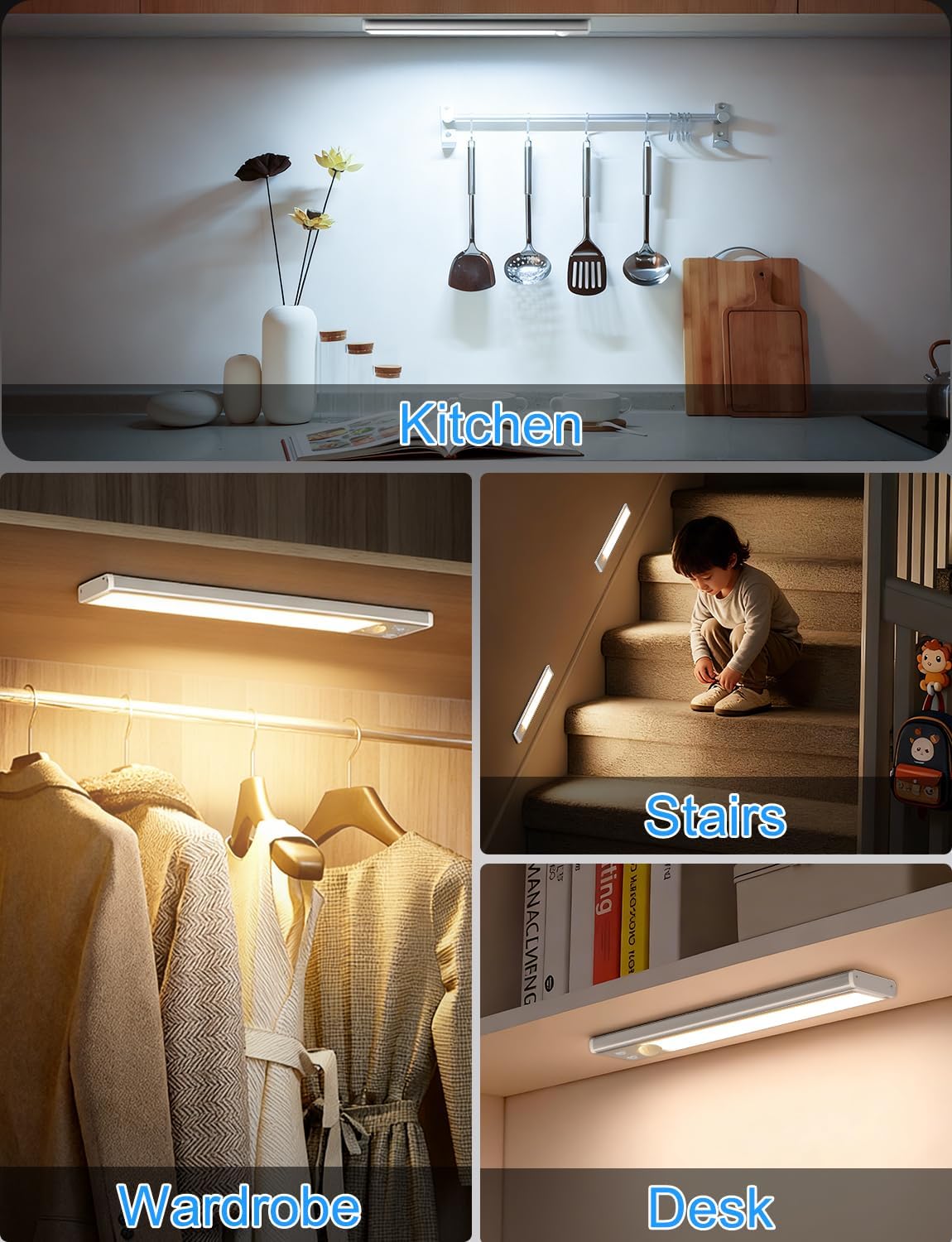 VerRon 6-Pack Under Cabinet Lighting with Charging Station, 8inch | 2000mAh Rechargeable, 3 Color Temps, Dimmable