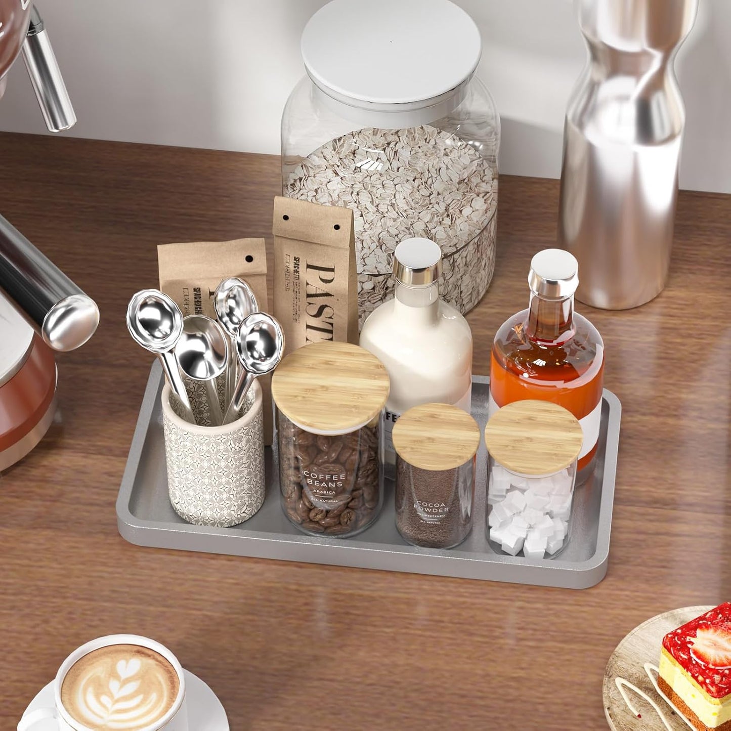 Bamboo Kitchen Tray for Soap Dispenser Spice / Silver / 11.8 x 6.1 x 0.8
