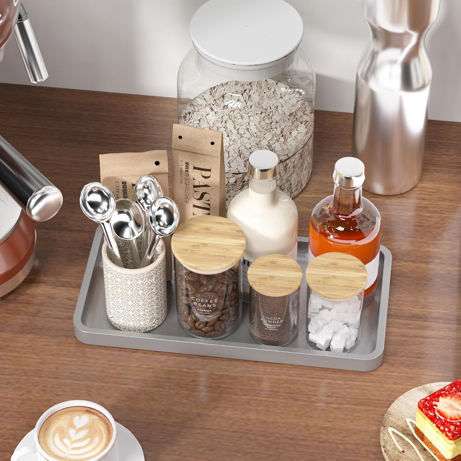 Bamboo Kitchen Tray for Soap Dispenser Spice / Silver / 11.8 x 6.1 x 0.8
