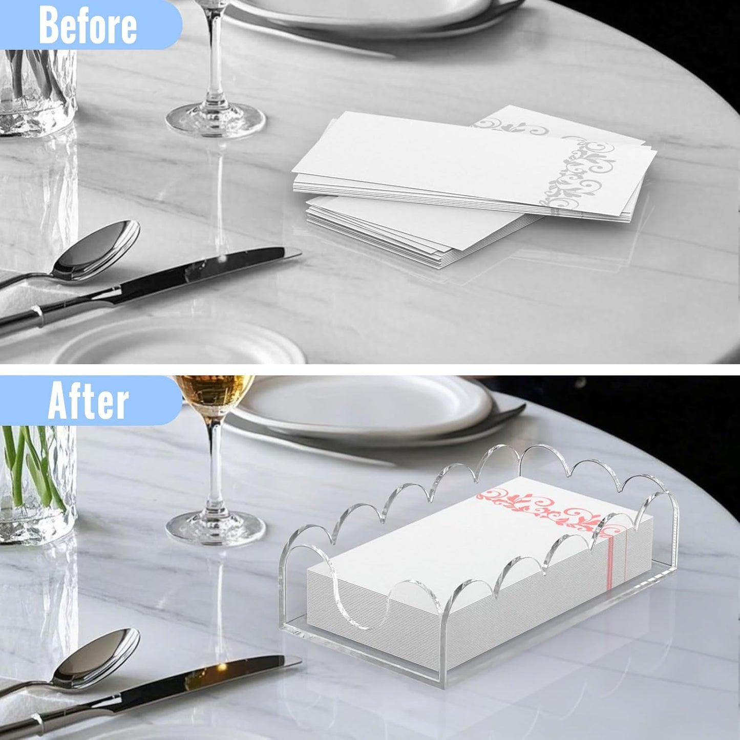 Scalloped Tray / Acrylic Napkin Holder / Guest Towel Tray / Clear