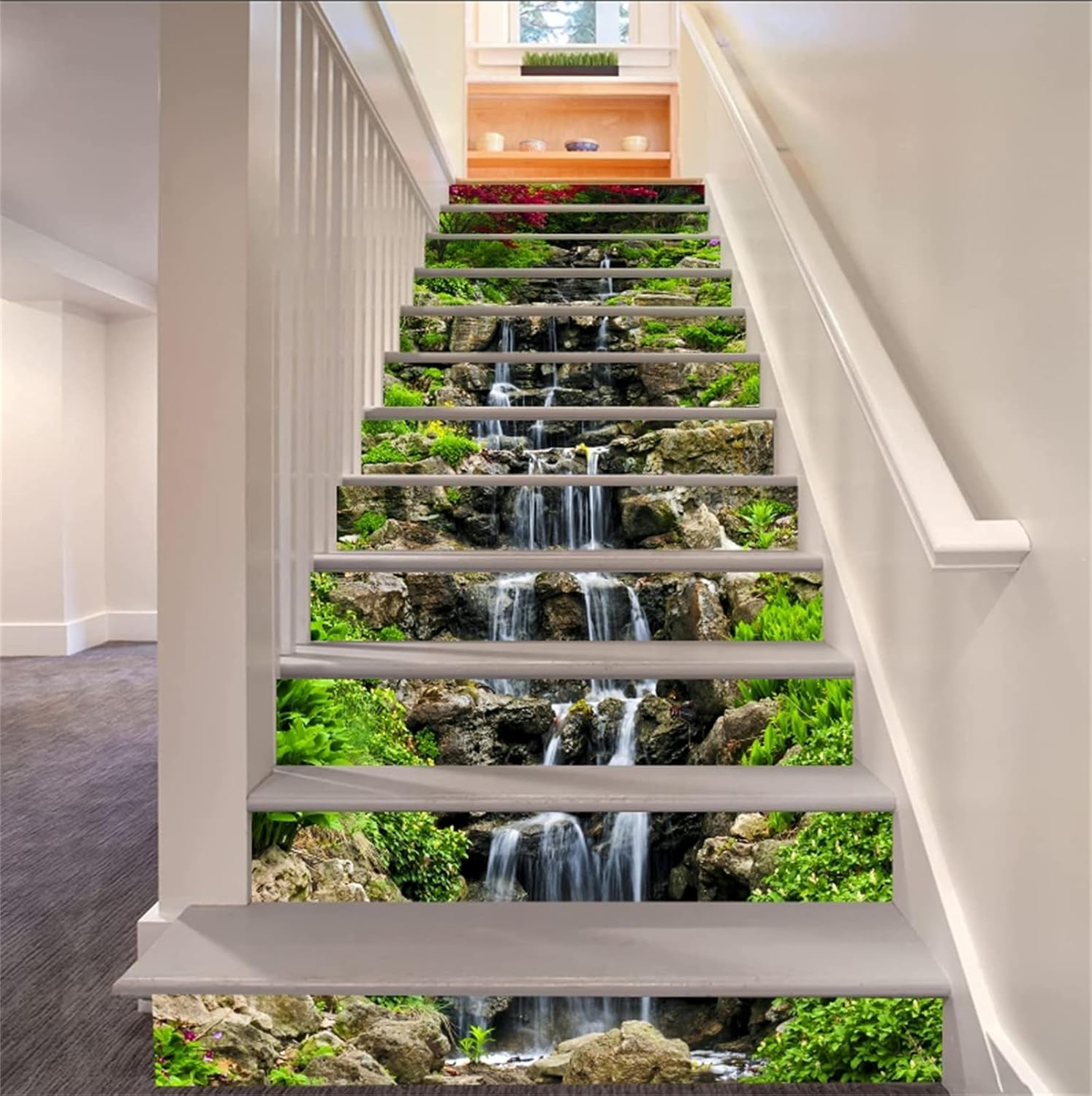 3D Small Waterfall in Mountains Stair Stickers Peel and Stick -Self-Adhesive / A3659 / Set of 13