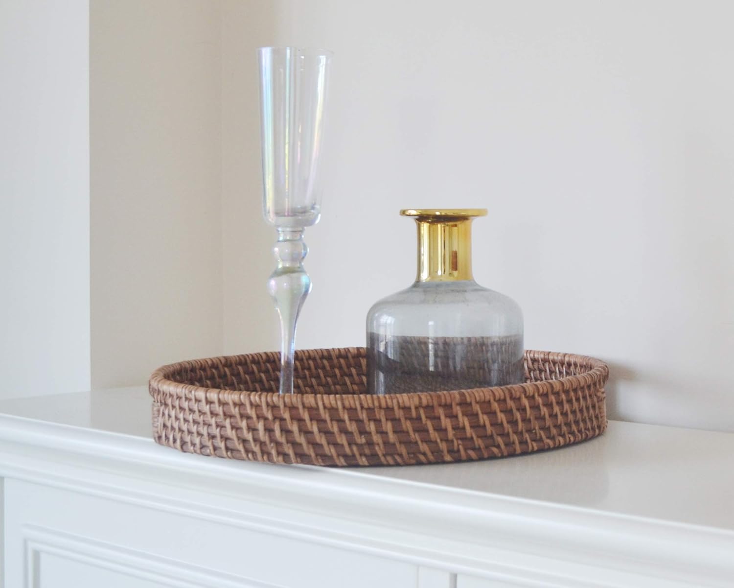 Round Rattan Woven Serving Tray / 13.8