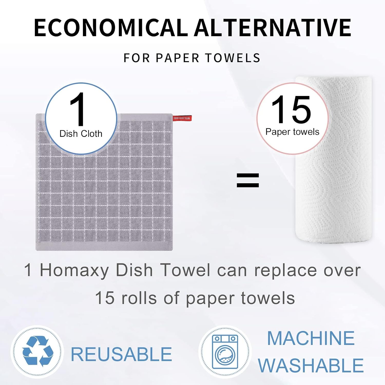 Homaxy 100% Cotton Terry Kitchen Dish Cloths, 12 Pack, Light Grey | Ultra Soft and Absorbent Dish Towels for Kitchen