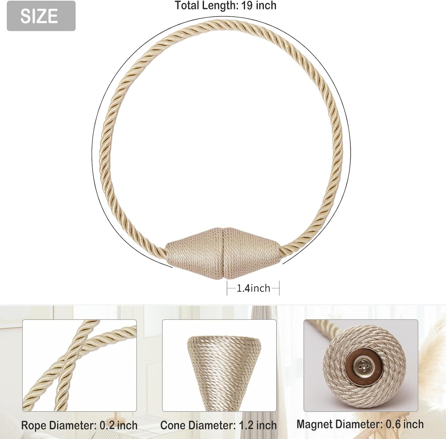 Magnetic Curtain Tiebacks 8 Pack Outdoor Rope Curtain Tie Backs Decorative Window Treatment Holdbacks for Home