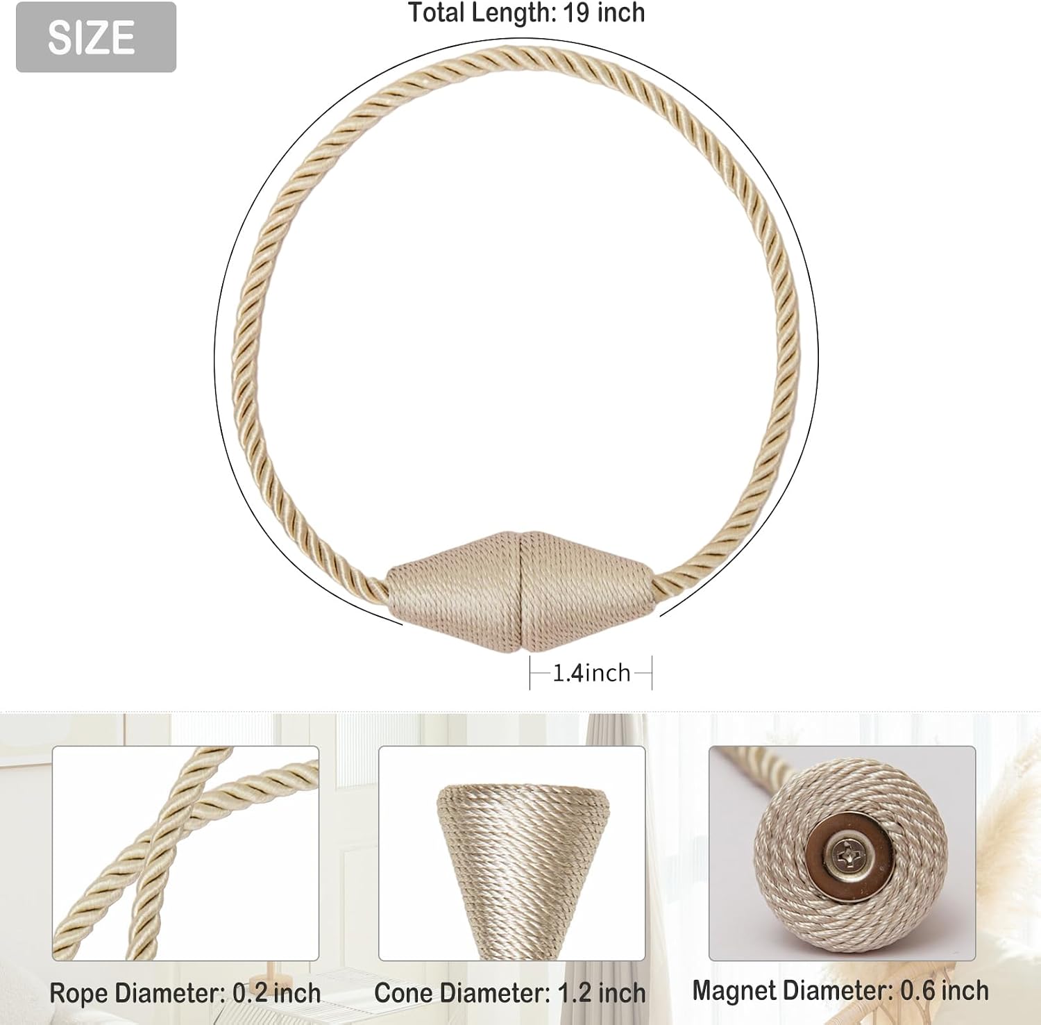Magnetic Curtain Tiebacks 8 Pack Outdoor Rope Curtain Tie Backs Decorative Window Treatment Holdbacks for Home