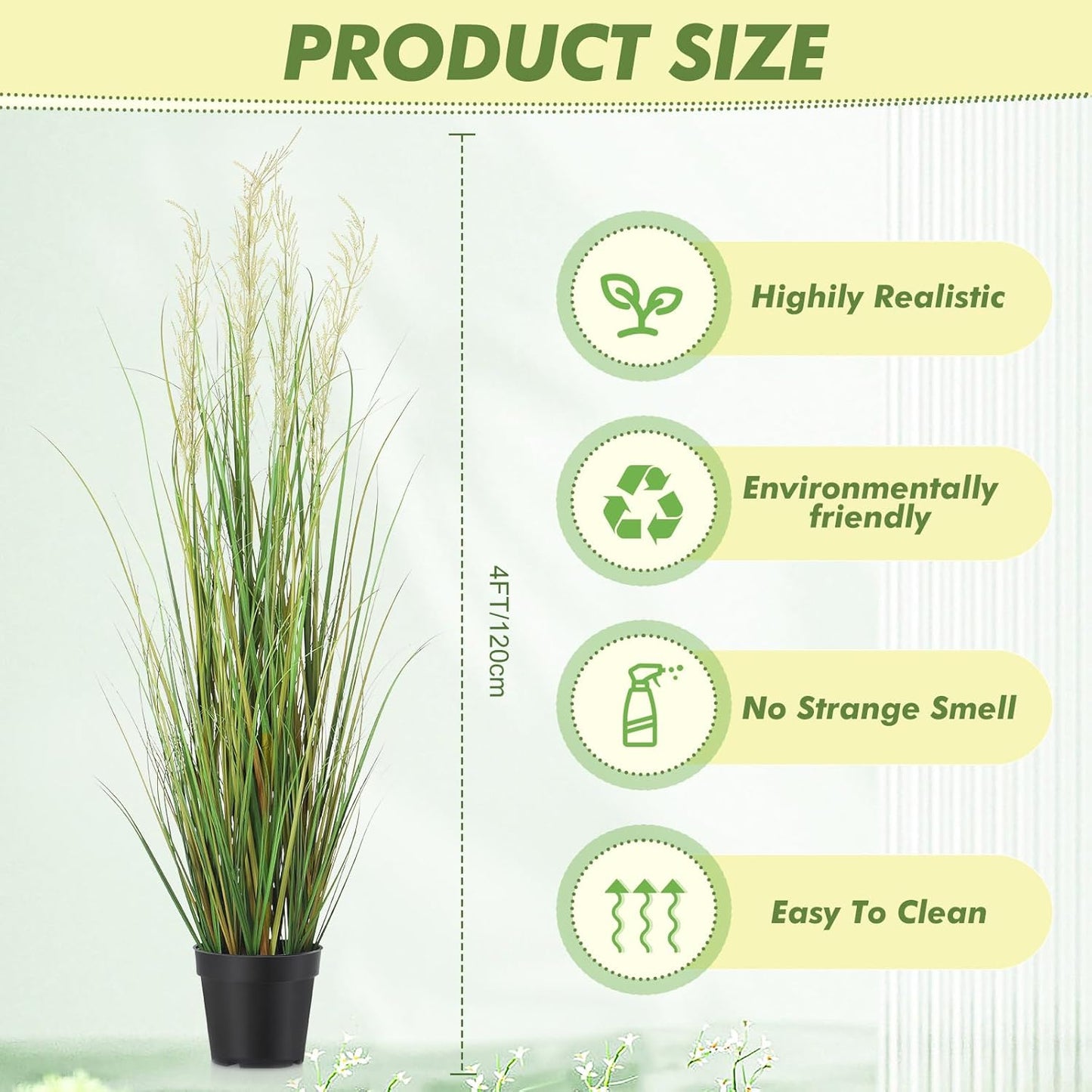 Tall Artificial Grass Plant Potted Artificial Greenery Floor Plants Faux Pampas / 4 Ft / Set of 4