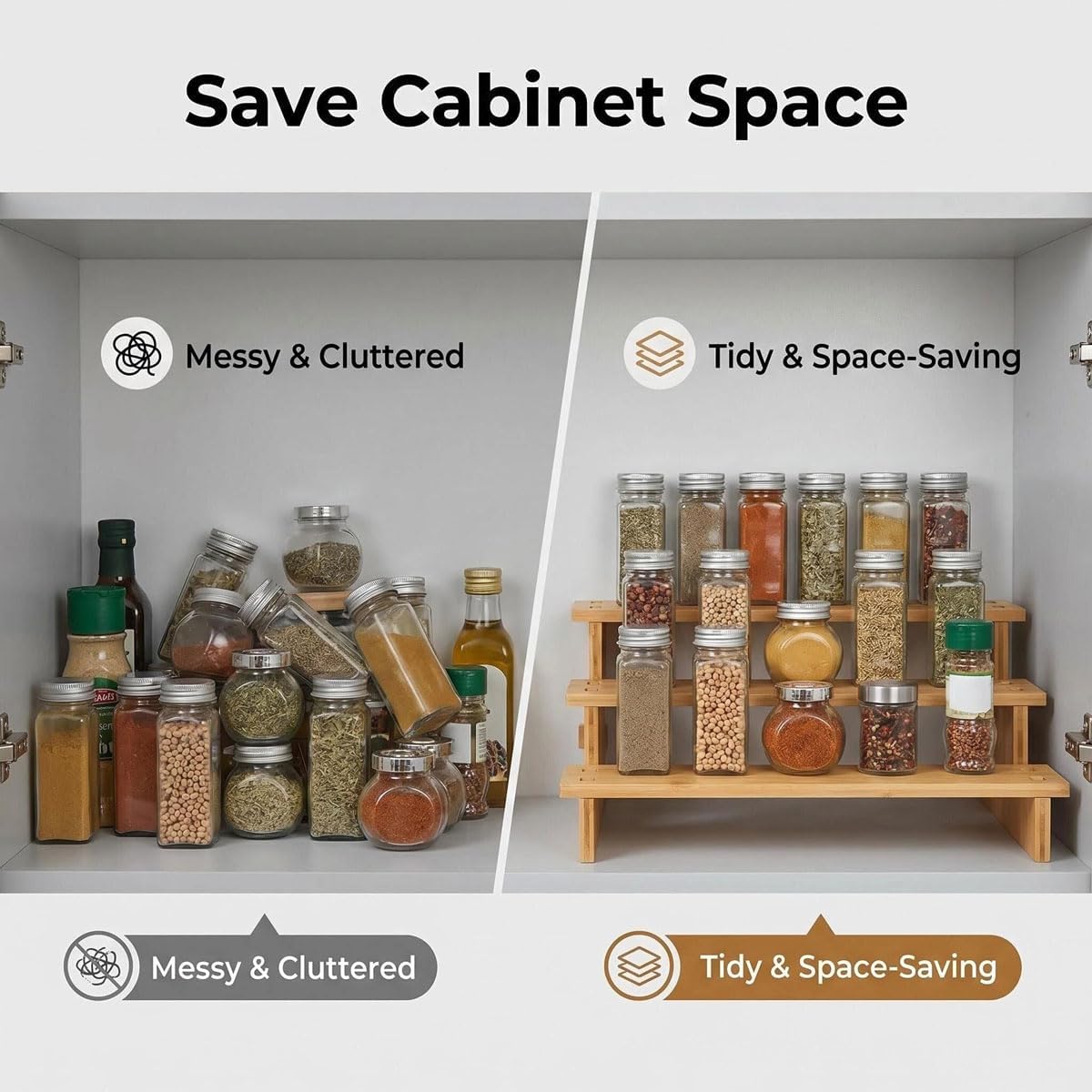 JinDoWin 2 Pack Spice Rack Organizer for Cabinets,Countertop & Pantries | 3-Tier stepped for clear visibility & easy